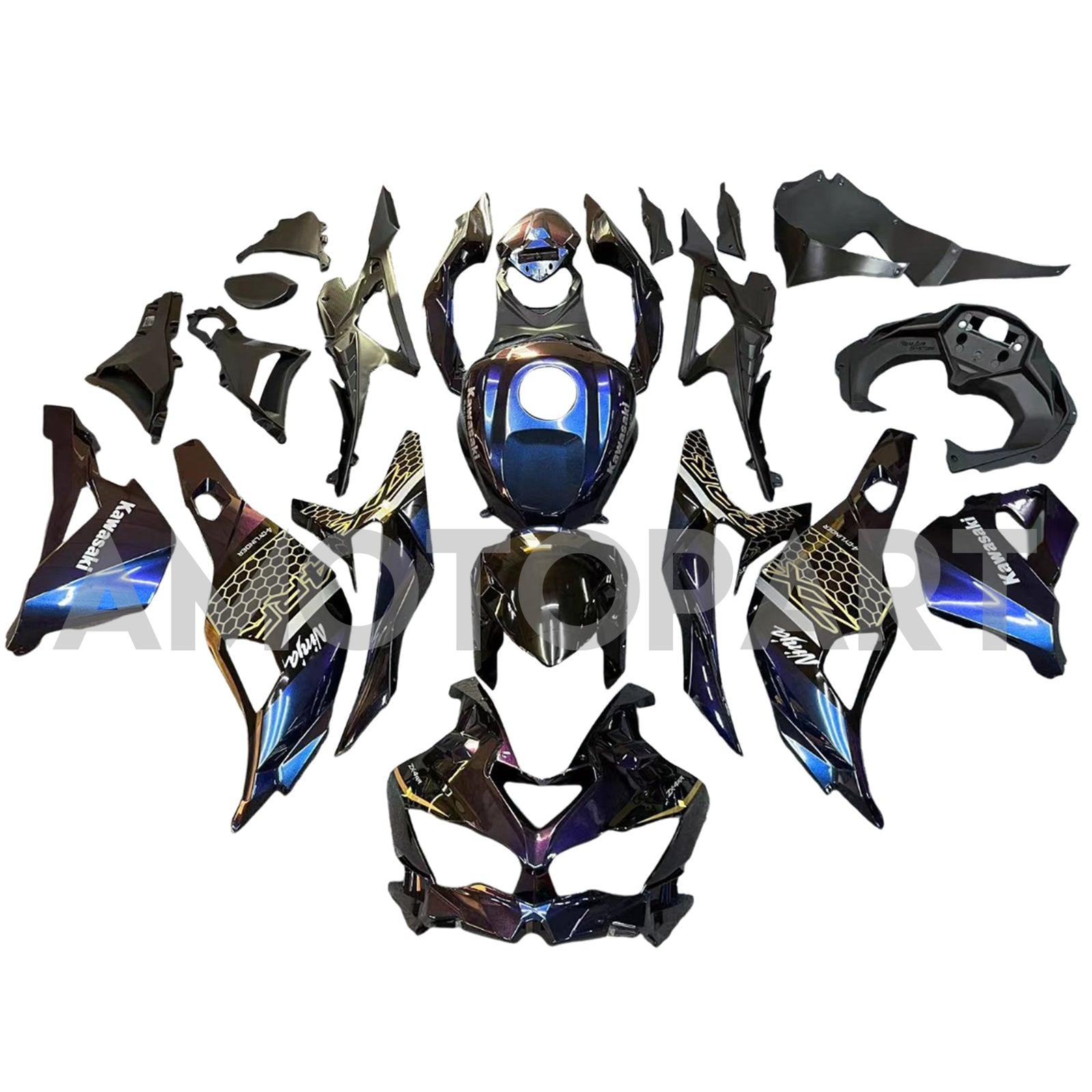 Amotopart 2019-2025 Kawasaki Ninja ZX25R ZX4R ZX4RR Dégradé Violet&Kit de carénage bleu