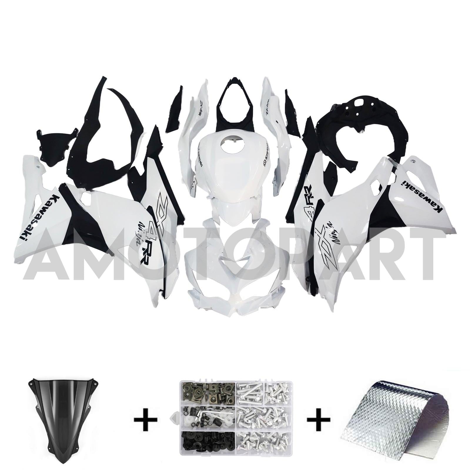 Amotopart 2019–2025 Kawasaki Ninja ZX25R ZX4R ZX4RR Perlweiß & Logo-Verkleidungssatz