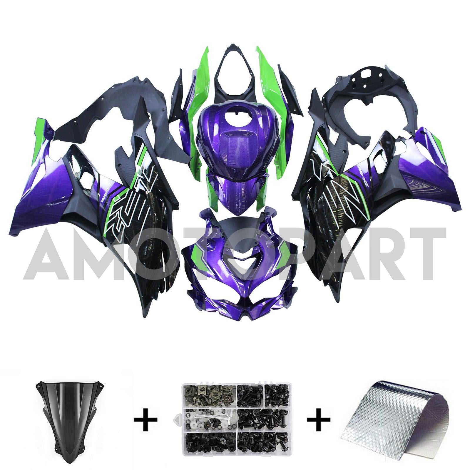Amotopart 2019-2025 Kawasaki Ninja ZX25R ZX4R ZX4RR Schwarzblau Green Fearing Kit