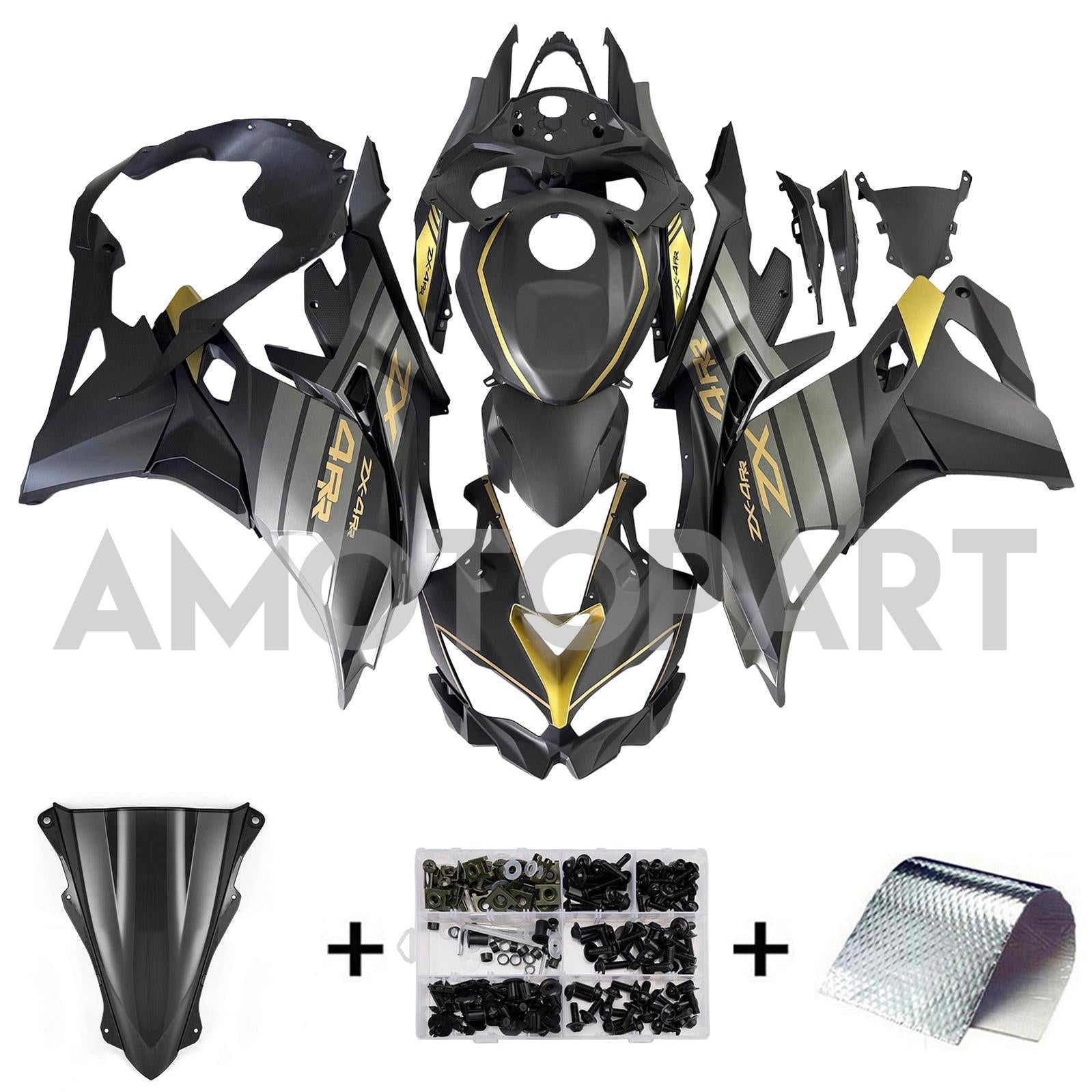 Amotopart 2019-2025 Kawasaki Ninja Zx25R ZX4R ZX4RR Zwart grijs goudbeurskit