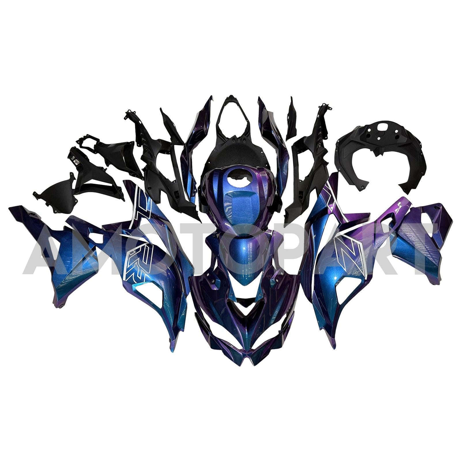 Amotopart 2019–2025 Kawasaki Ninja ZX25R ZX4R ZX4RR, Farbverlauf Blau & Lila Verkleidungssatz