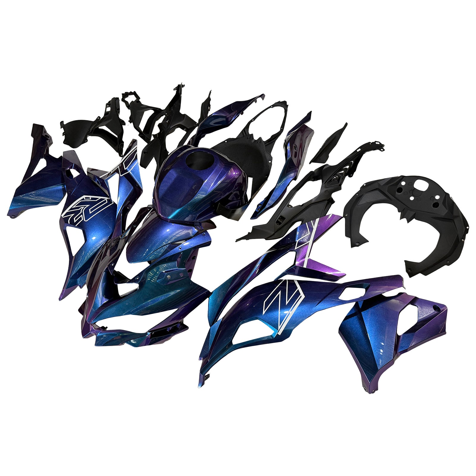 Amotopart 2019-2026 Kawasaki Ninja ZX25R ZX4R ZX4RR Kit de carénage bleu dégradé violet