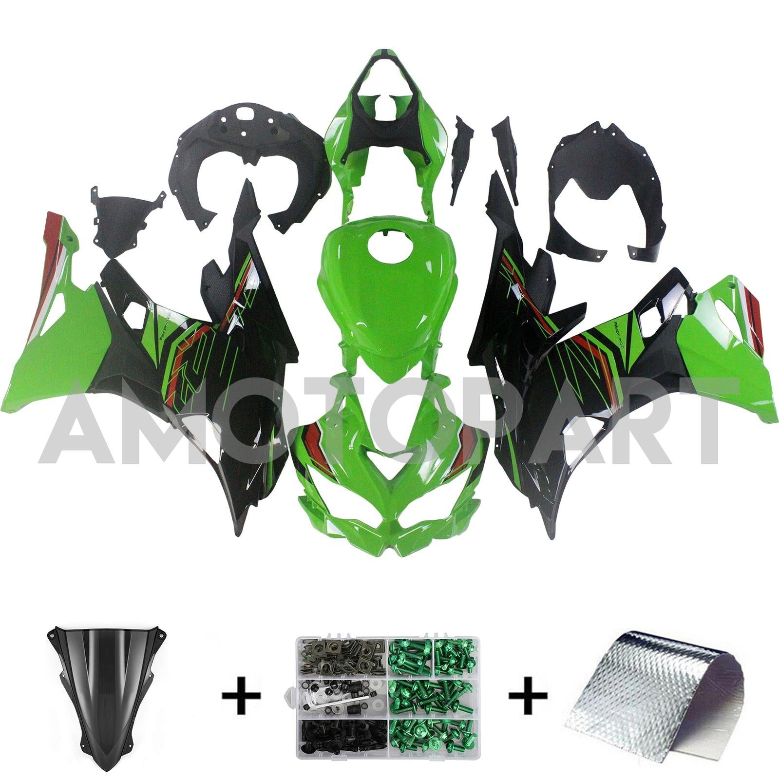 Amotopart 2019-2025 Kawasaki Ninja ZX25R ZX4R ZX4RR Schwarzes hellgrünes Kit