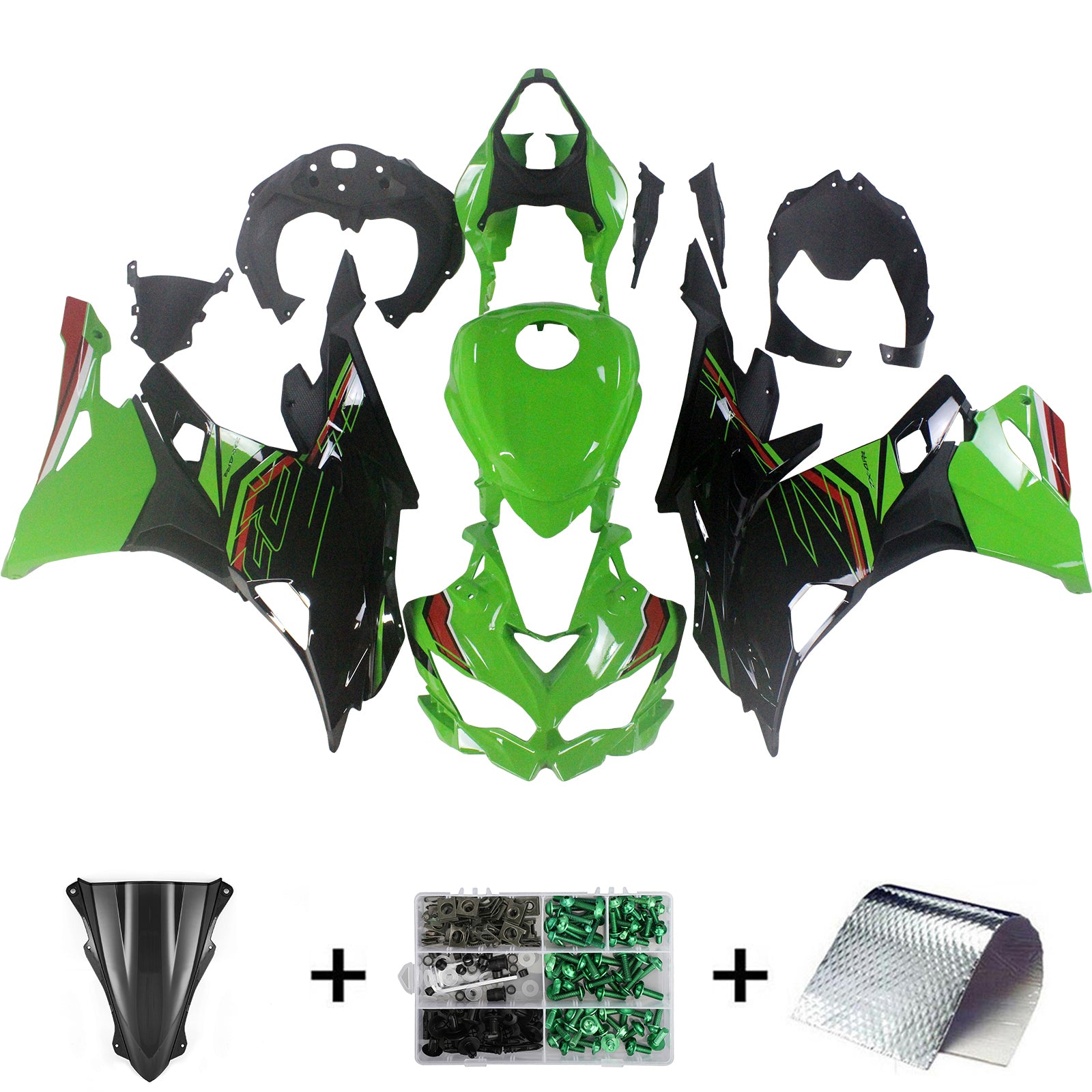 Amotopart 2019–2024 Kawasaki Ninja ZX25R ZX4R ZX4RR Schwarz/Hellgrün Verkleidungssatz