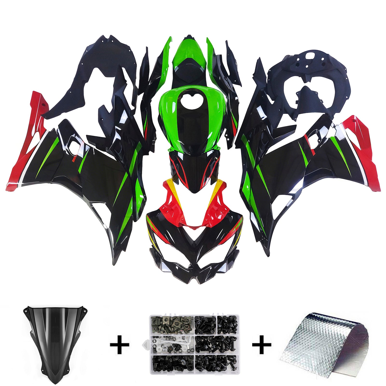 Amotopart 2019-2022 Kawasaki ZX-25R 2023-2024 ZX-4R / ZX-4RR Kit de carenado negro verde