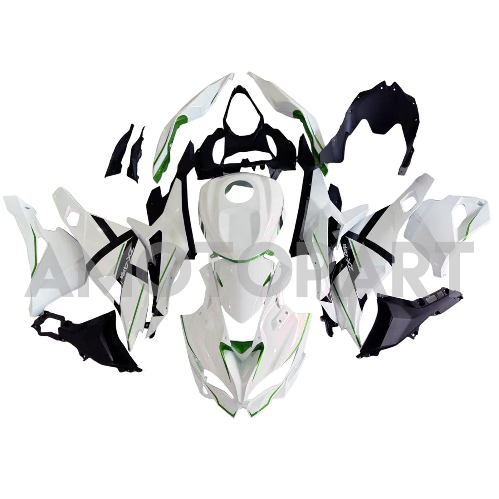 Amotopart 2019-2025 Ninja ZX-25R ZX-4R ZX-4RR Kawasaki White with Green Stripes Fairing Kit