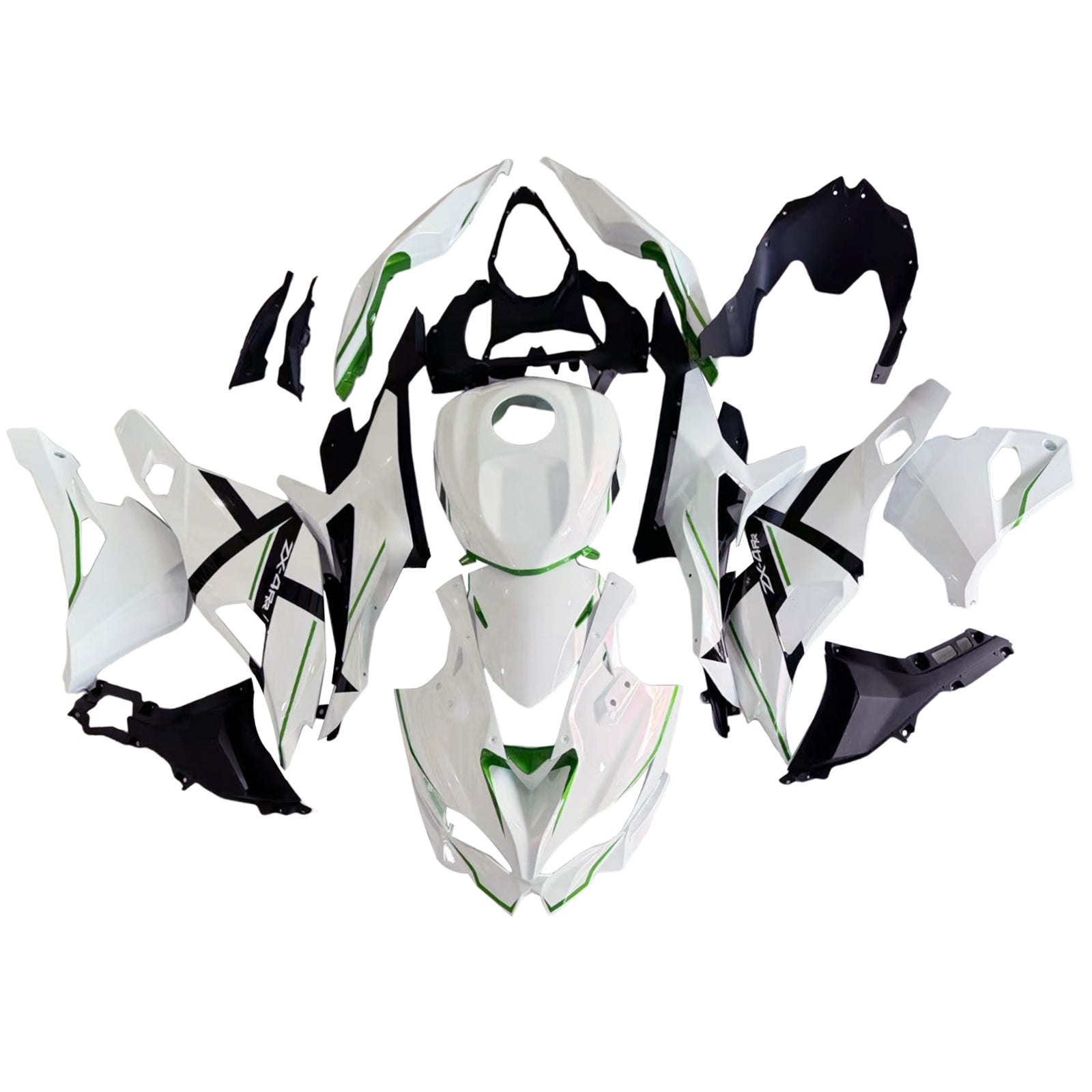 Amotopart 2019-2026 Ninja ZX-25R ZX-4R ZX-4RR Kawasaki White with Green Stripes Fairing Kit