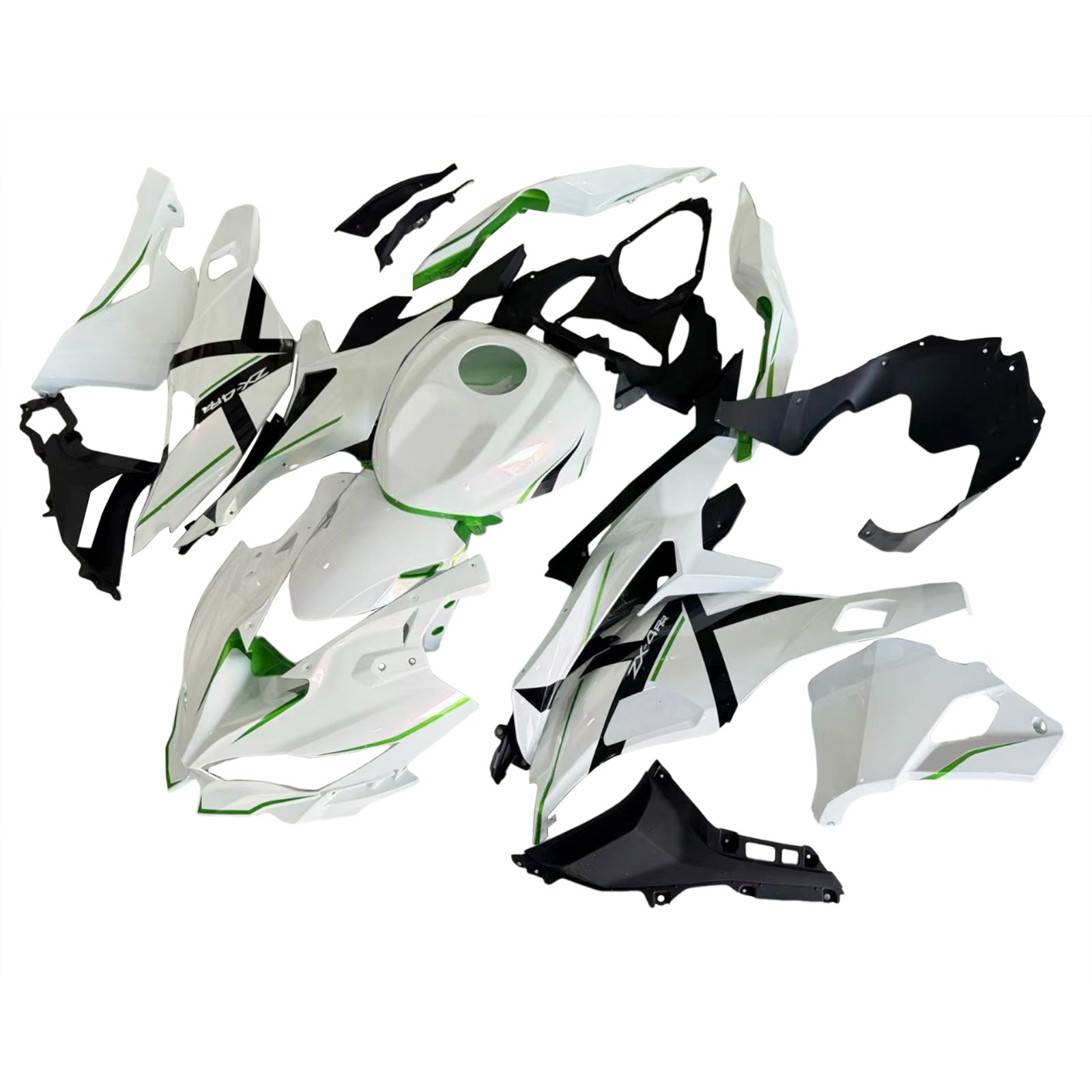 Amotopart 2019-2026 Ninja ZX-25R ZX-4R ZX-4RR Kawasaki blanc avec kit de carénage à rayures vertes