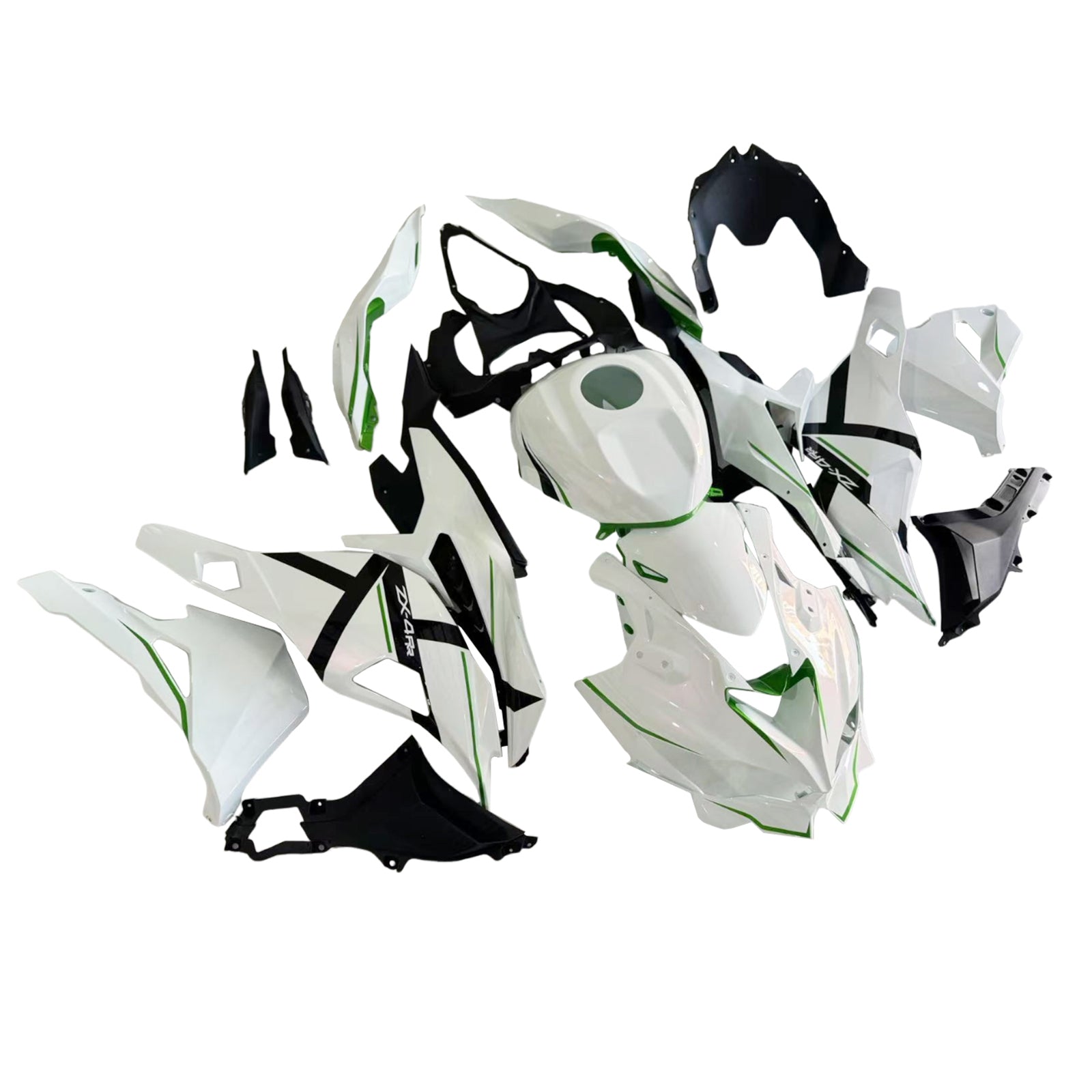 Amotopart 2019-2026 Ninja ZX-25R ZX-4R ZX-4RR Kawasaki blanc avec kit de carénage à rayures vertes