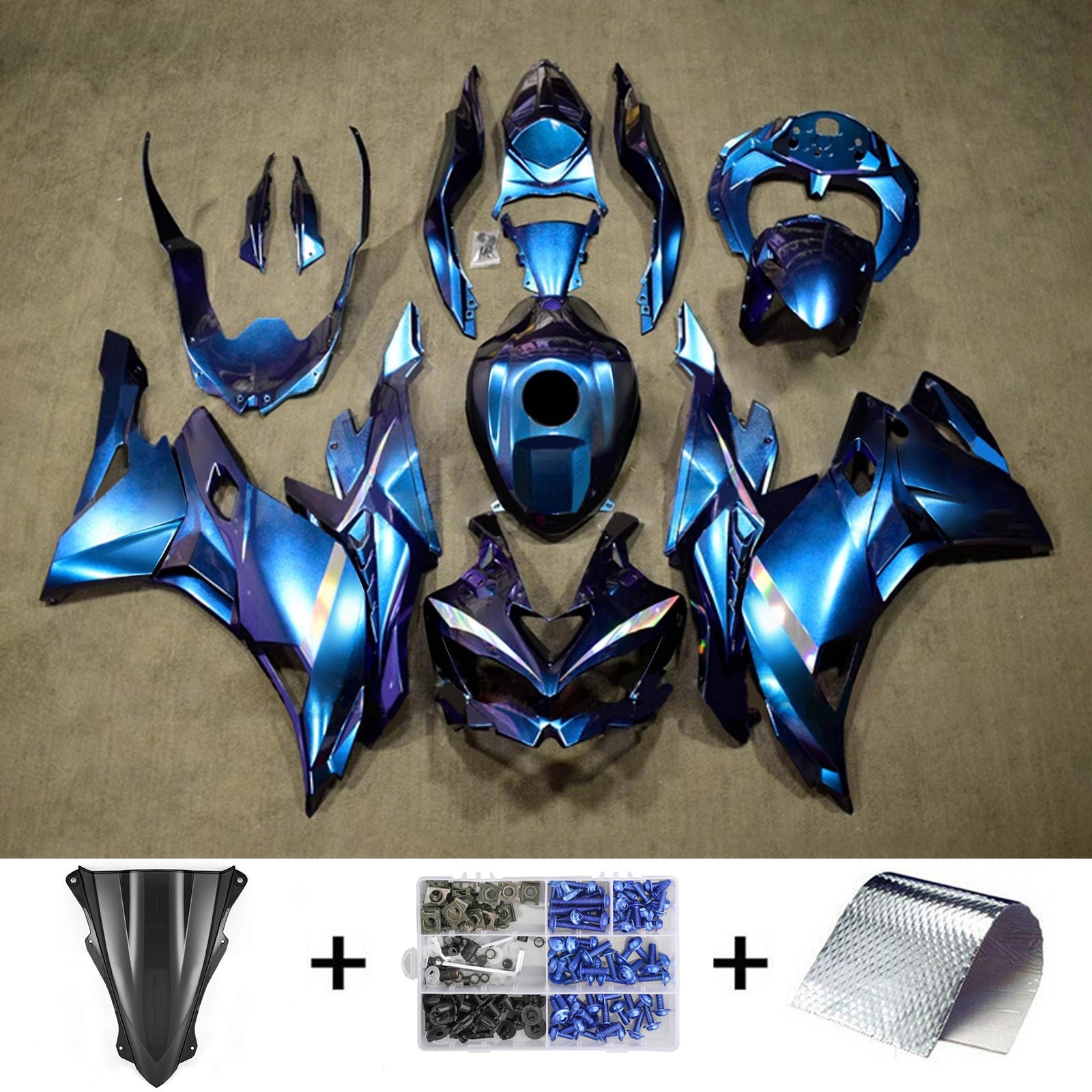Amotopart 2019-2025 Ninja ZX-25R ZX-4R ZX-4RR Kawasaki Gradient Purple&Blue Fairing Kit