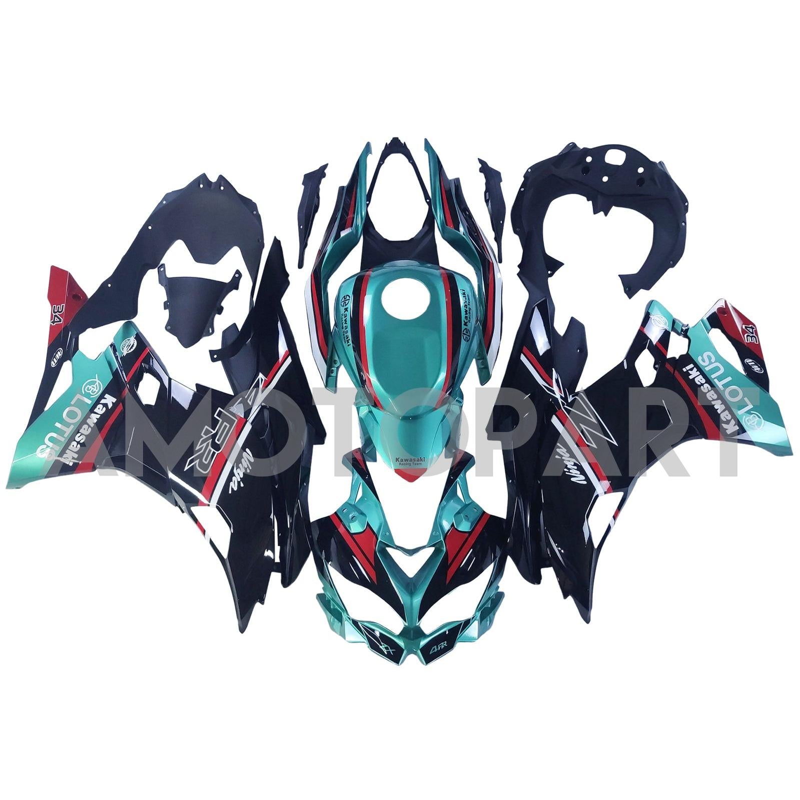 Amotopart 2019–2025 Ninja ZX-25R ZX-4R ZX-4RR Kawasaki Grün&Verkleidungssatz mit roten Streifen