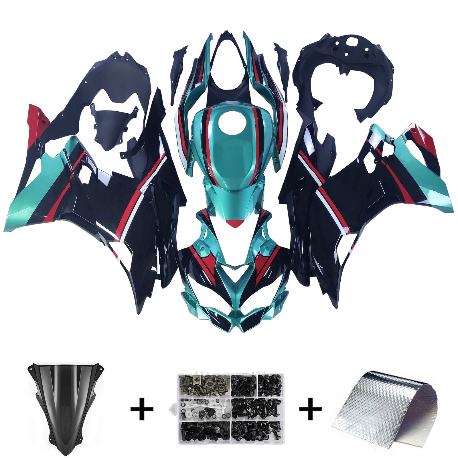 Amotopart 2019-2024 Ninja ZX-25R ZX-4R ZX-4RR Kawasaki Kit de carenado de rayas verdes y rojas