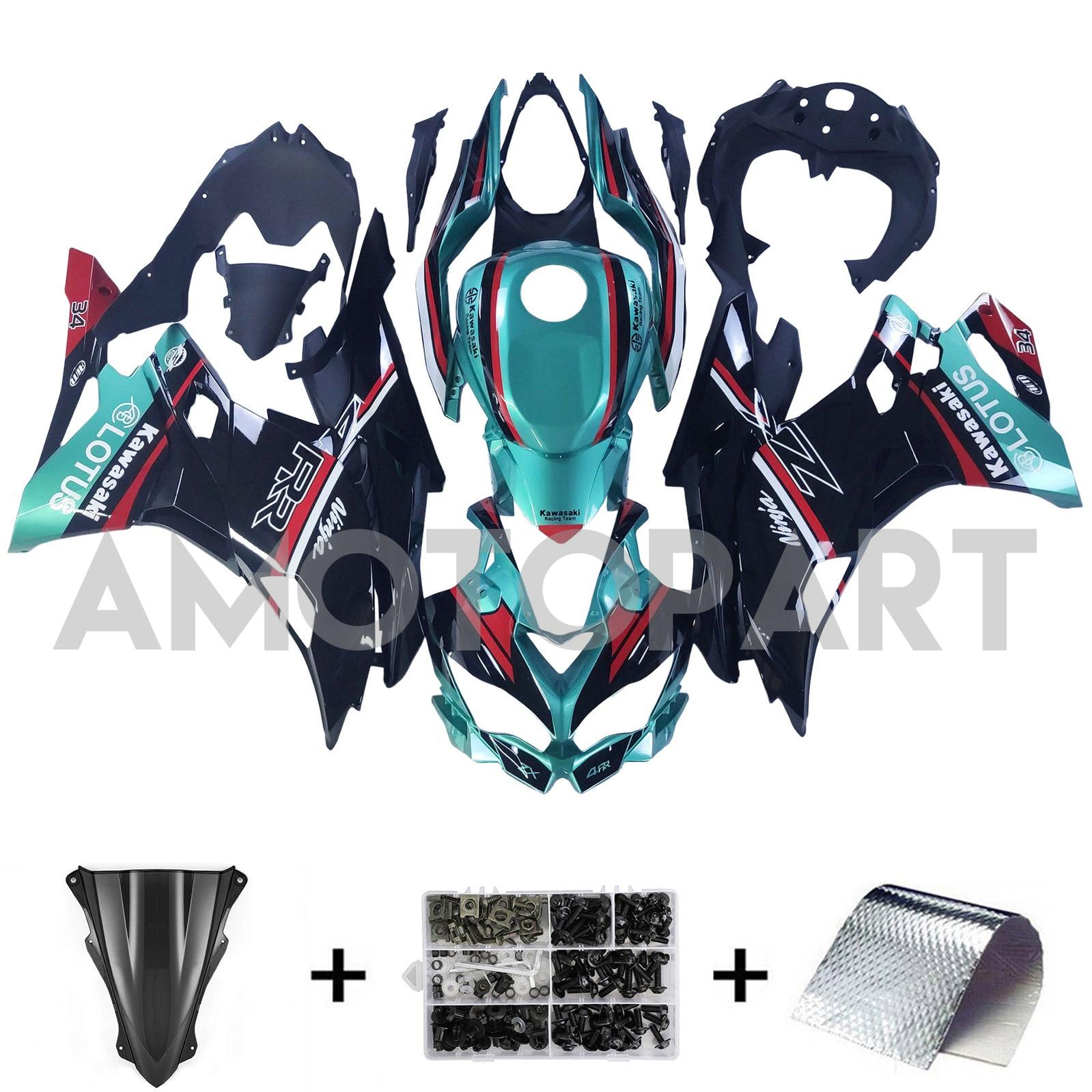 Amotopart 2019–2025 Ninja ZX-25R ZX-4R ZX-4RR Kawasaki Grün&Verkleidungssatz mit roten Streifen