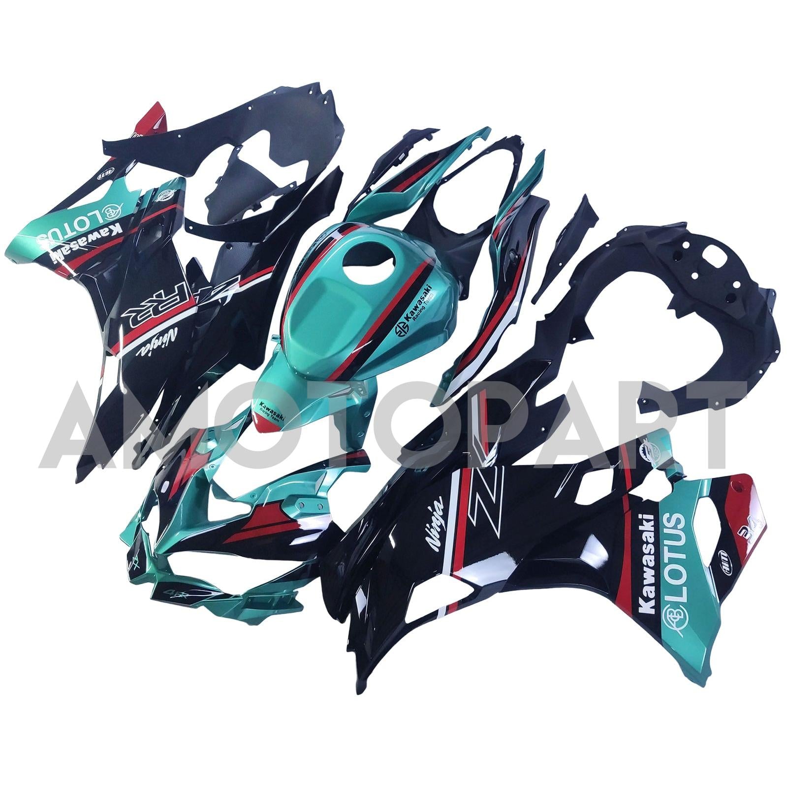 Amotopart 2019-2025 Ninja ZX-25R ZX-4R ZX-4RR Kawasaki Green & Red Stripes Fairing Kit