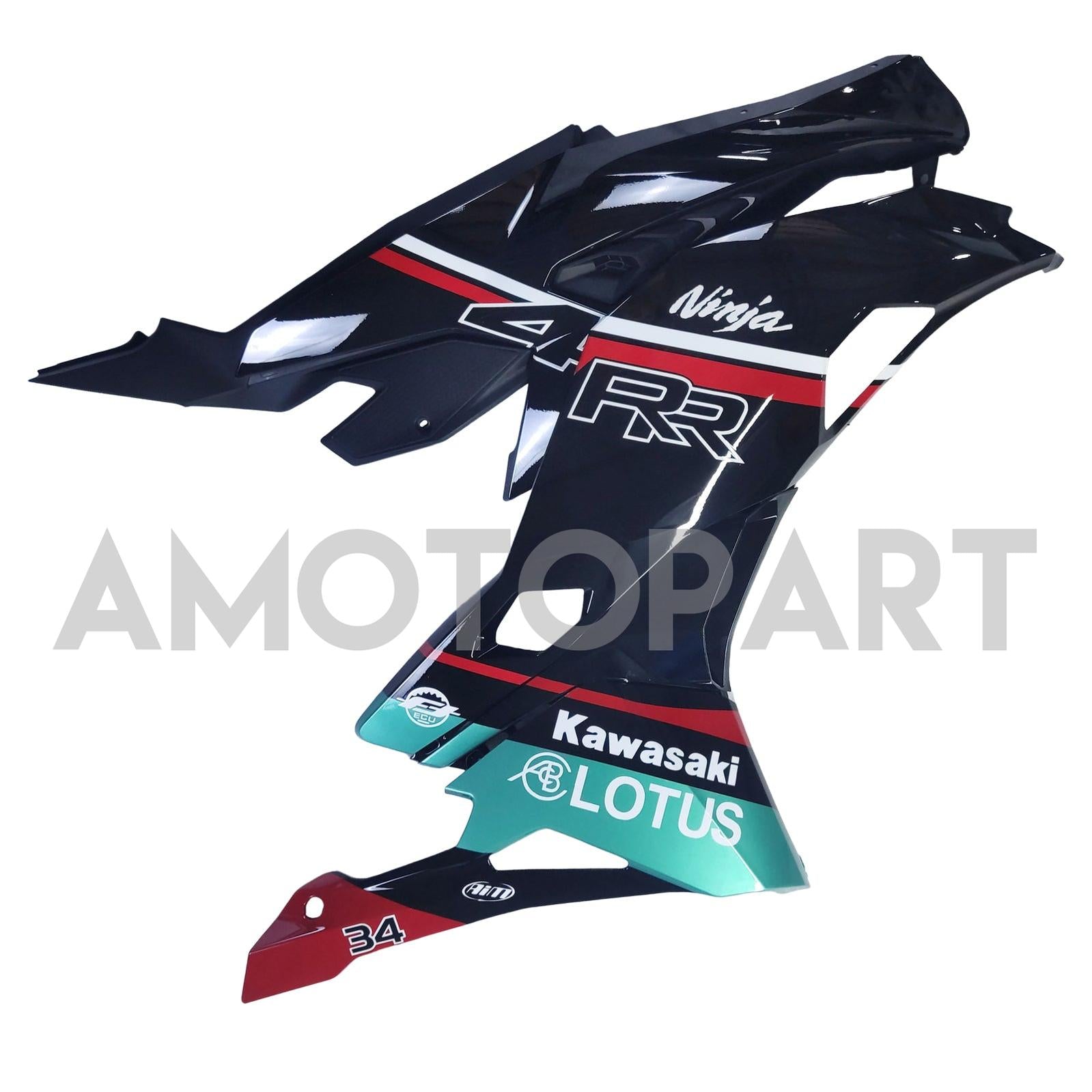 Amotopart 2019-2025 Ninja ZX-25R ZX-4R ZX-4RR Kawasaki Green & Red Stripes Fairing Kit