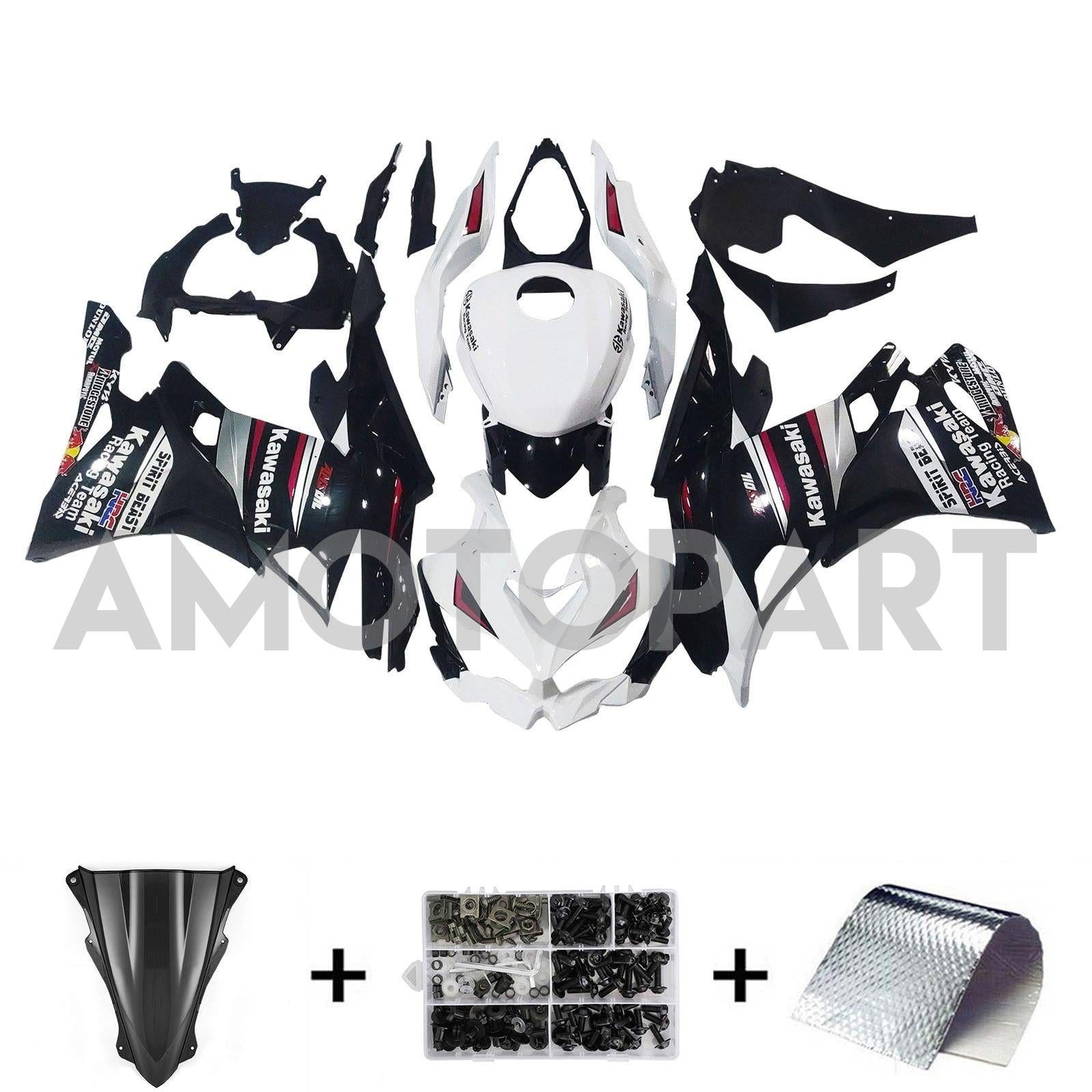 Amotopart 2019–2025 Ninja ZX-25R ZX-4R ZX-4RR Kawasaki, Schwarz&Weißes Verkleidungsset