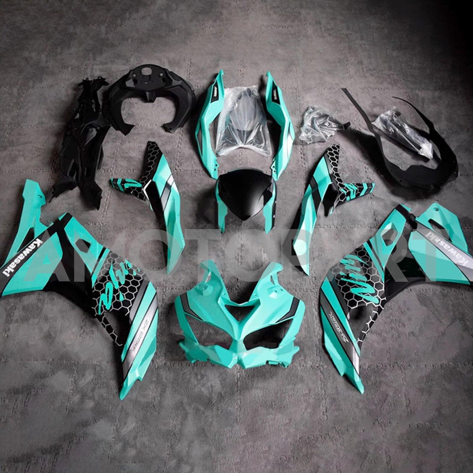 Amotopart 2019-2025 Ninja ZX-25R ZX-4R ZX-4RR KAWASAKI GREEN MIX Blaues Abzugskit