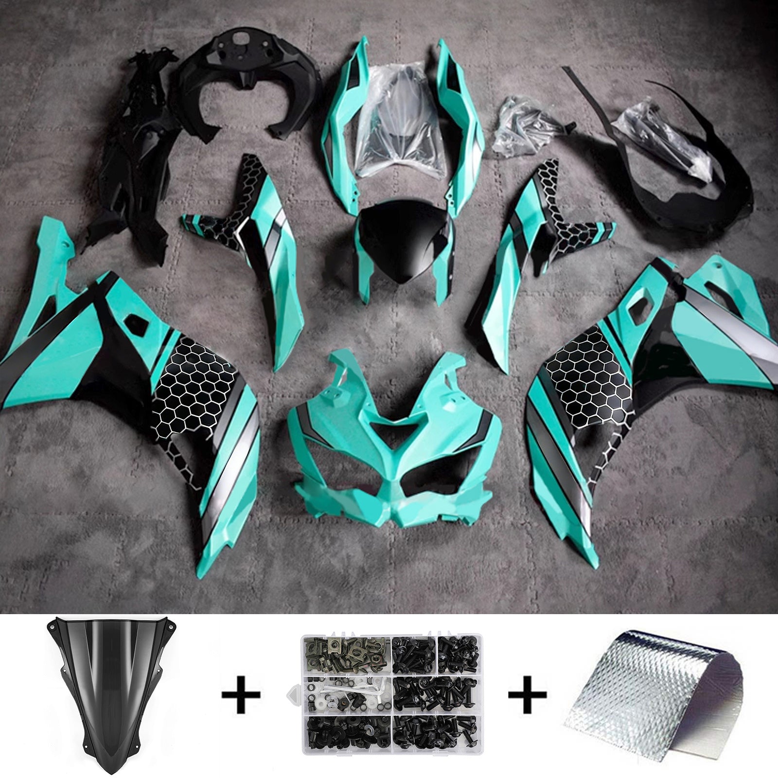 Amotopart 2019-2024 Ninja ZX-25R ZX-4R ZX-4RR Kawasaki Kit de carenado verde mezcla azul