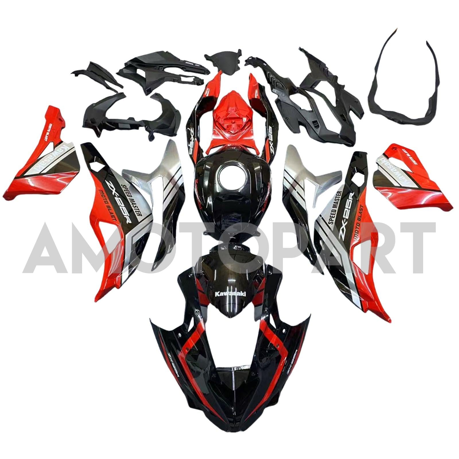 Amotopart 2019-2025 Ninja ZX-25R ZX-4R ZX-4RR Kawasaki Red&Silver Fairing Kit