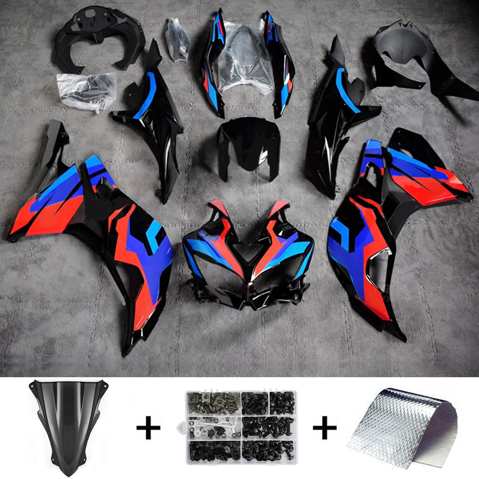 Amotopart 2019-2024 Ninja ZX-25R ZX-4R ZX-4RR Kawasaki Kit de carenado azul y rojo