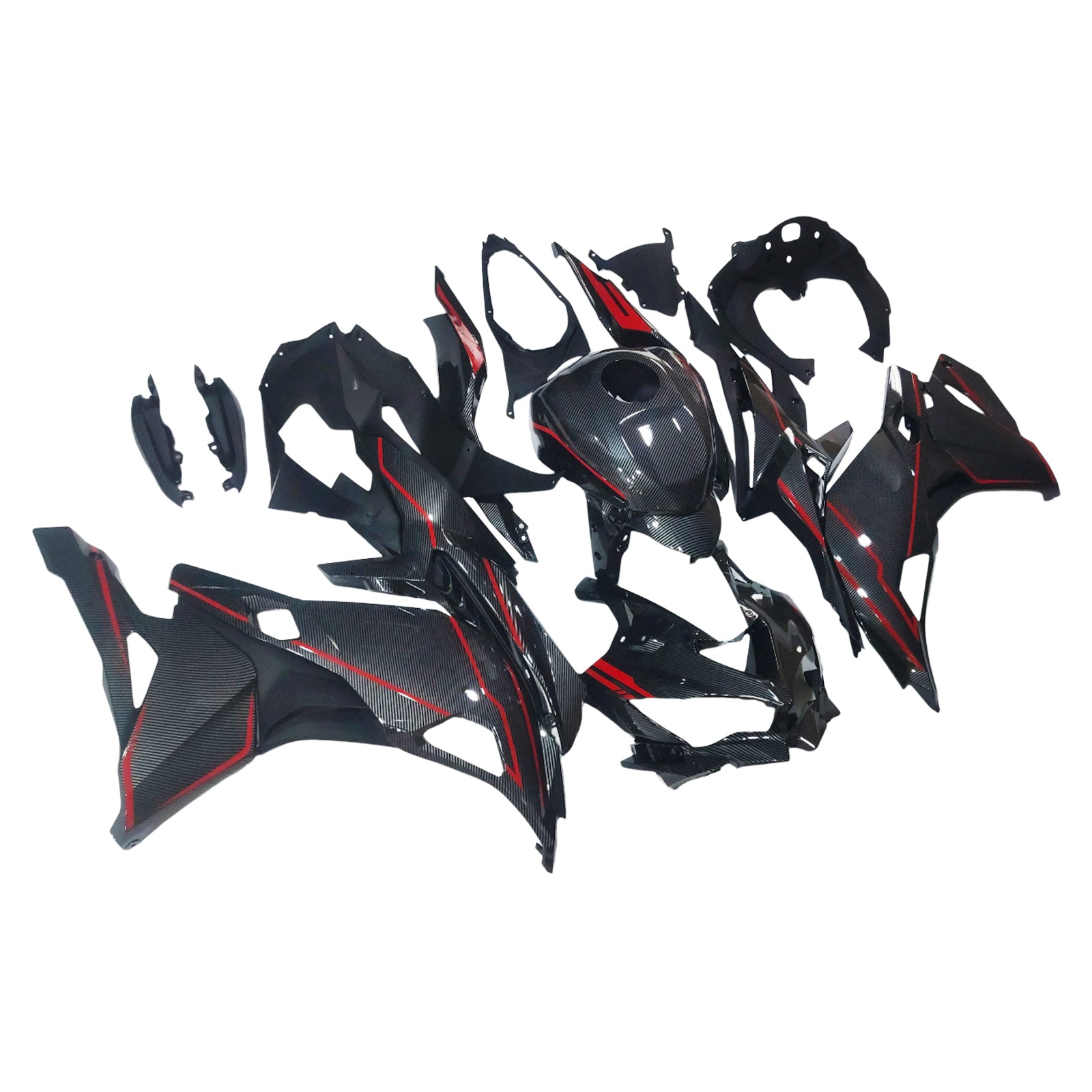 Amotopart 2019–2025 Ninja ZX-25R ZX-4R ZX-4RR Kawasaki Kohlefaser mit roten Akzenten Verkleidungsset