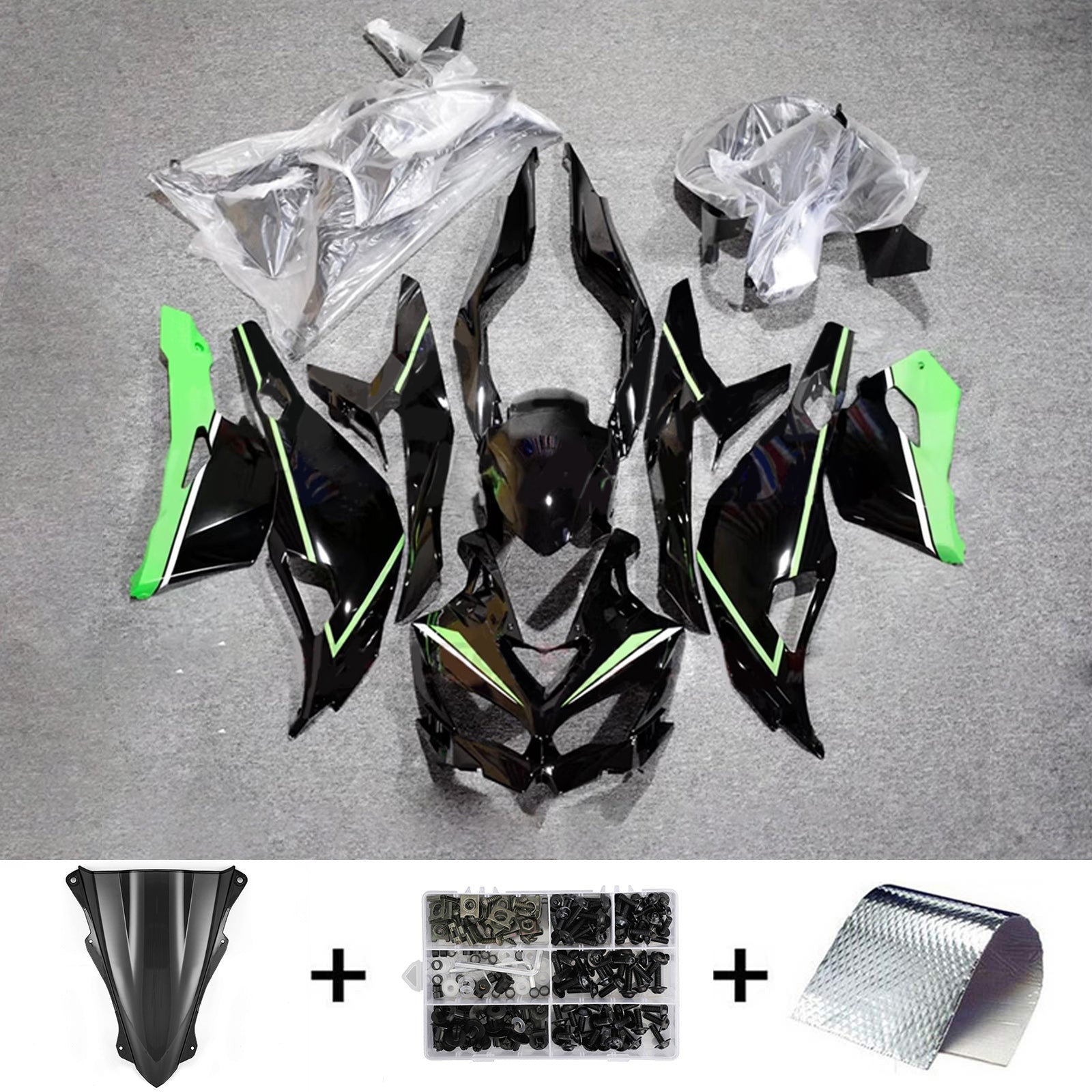 Amotopart 2019-2026 Ninja ZX-25R ZX-4R ZX-4RR Kawasaki Black&Green Fairing Kit