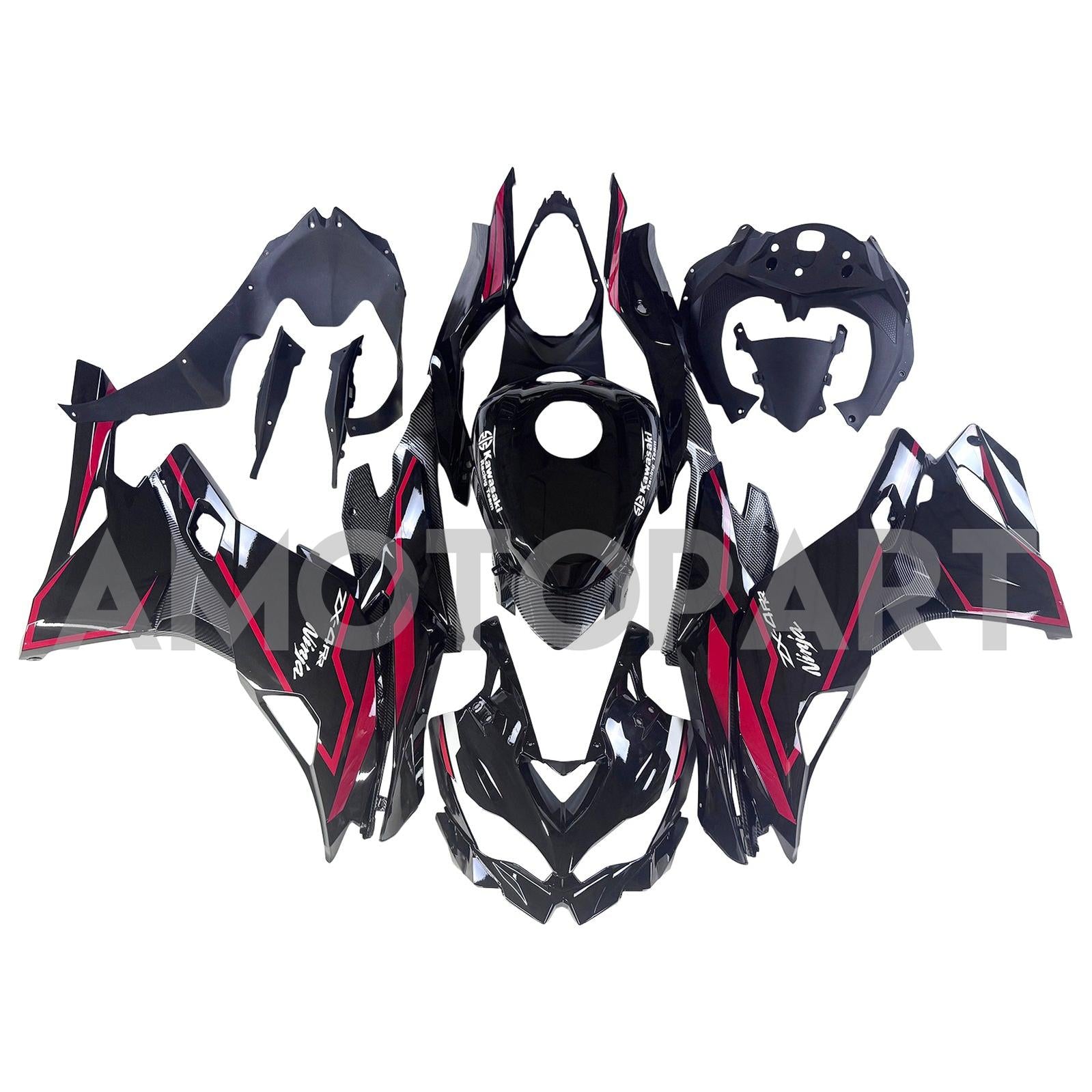 Amotopart 2019–2025 Ninja ZX-25R ZX-4R ZX-4RR Kawasaki, Schwarz&Verkleidungssatz mit roten Streifen