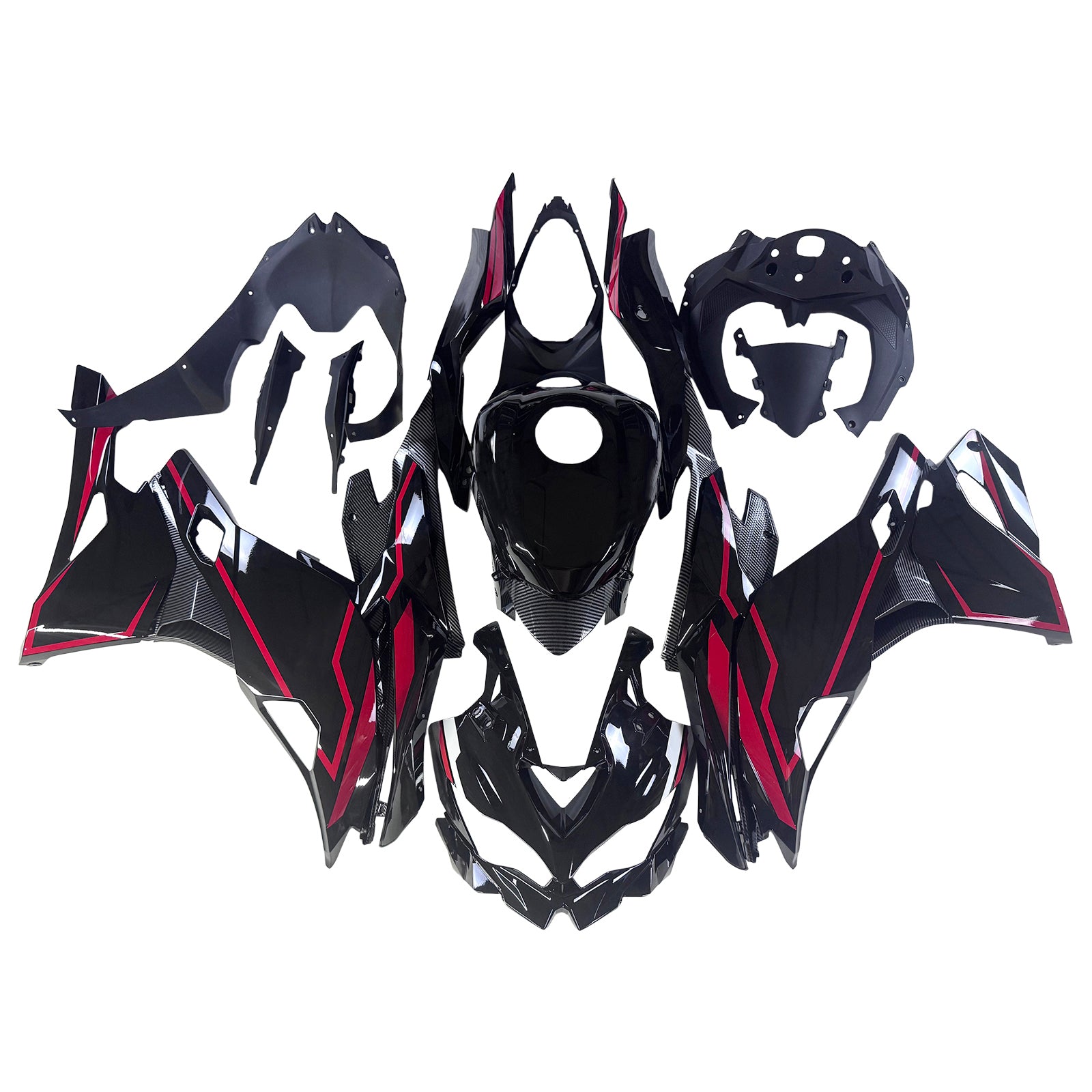 Amotopart 2019-2024 Ninja ZX-25R ZX-4R ZX-4RR Kawasaki Kit de carenado de rayas negras y rojas