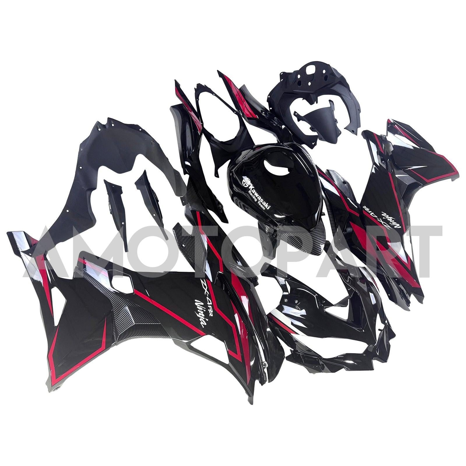 Amotopart 2019-2025 Ninja ZX-25R ZX-4R ZX-4RR Kawasaki Black & Red Stripes Fairing Kit