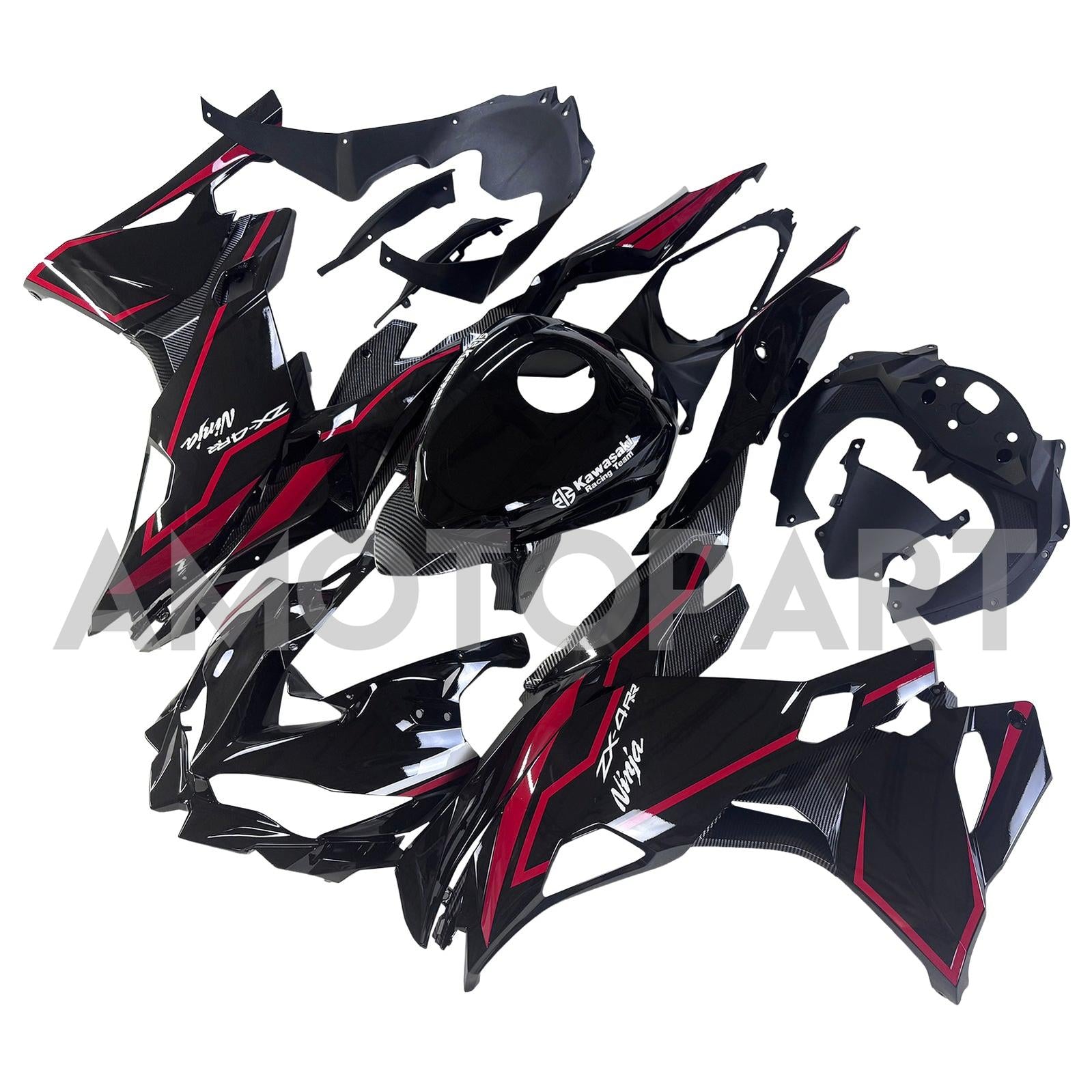 Amotopart 2019-2025 Ninja ZX-25R ZX-4R ZX-4RR Kawasaki Black & Red Stripes Fairing Kit