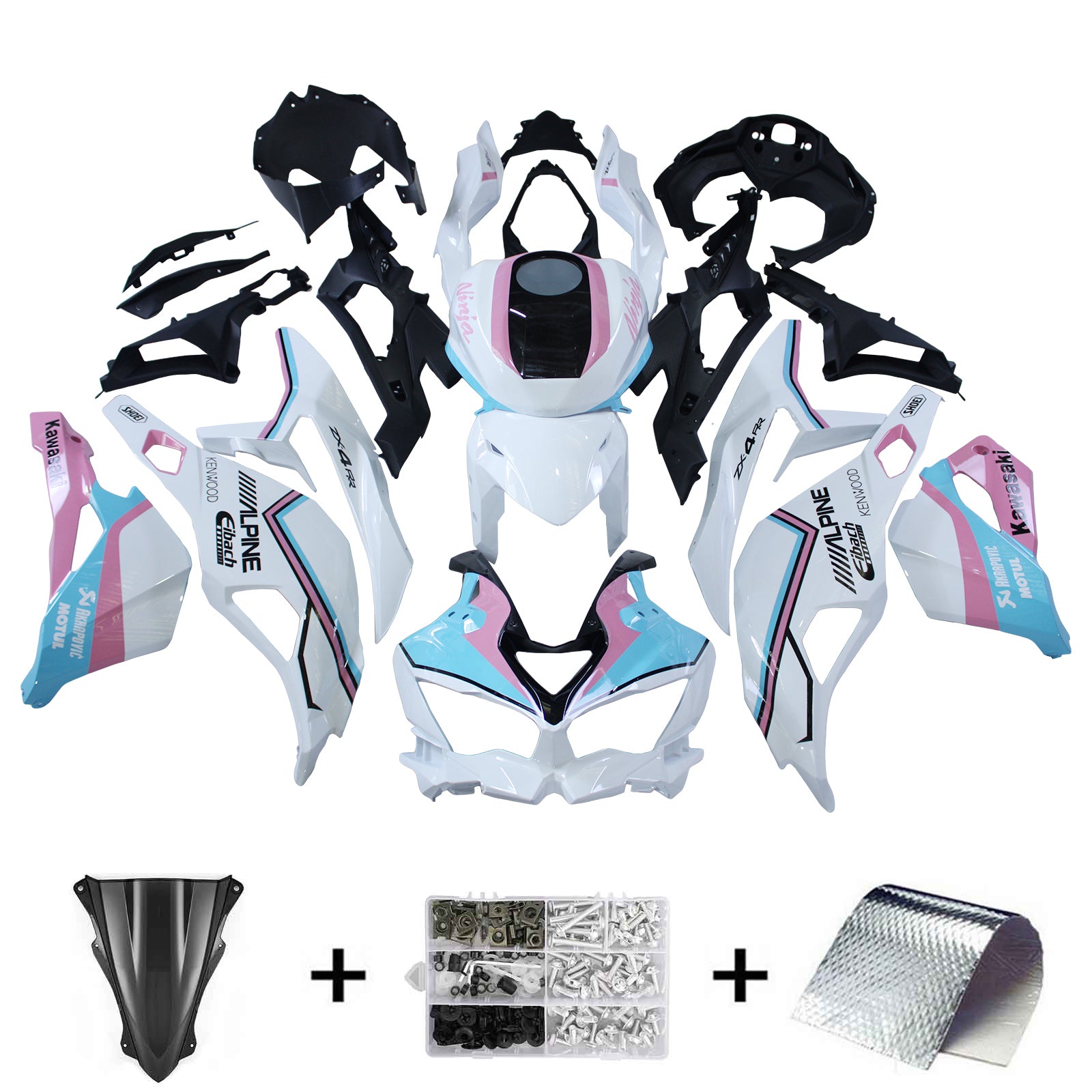 Amotopart 2019-2024 Ninja ZX-25R ZX-4R ZX-4RR Kawasaki Pink&Blue Fairing Kit