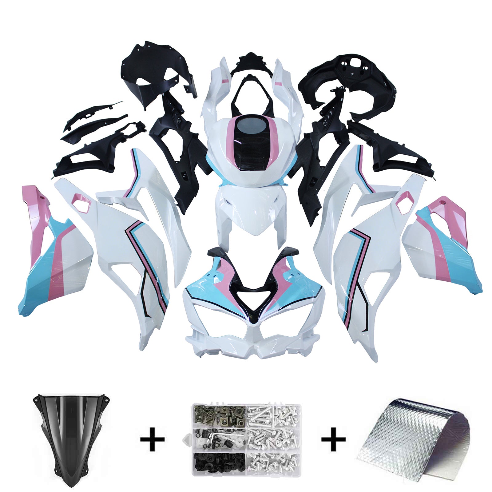 Amotopart 2019-2024 Ninja ZX-25R ZX-4R ZX-4RR Kawasaki Kit de carenado rosa y azul
