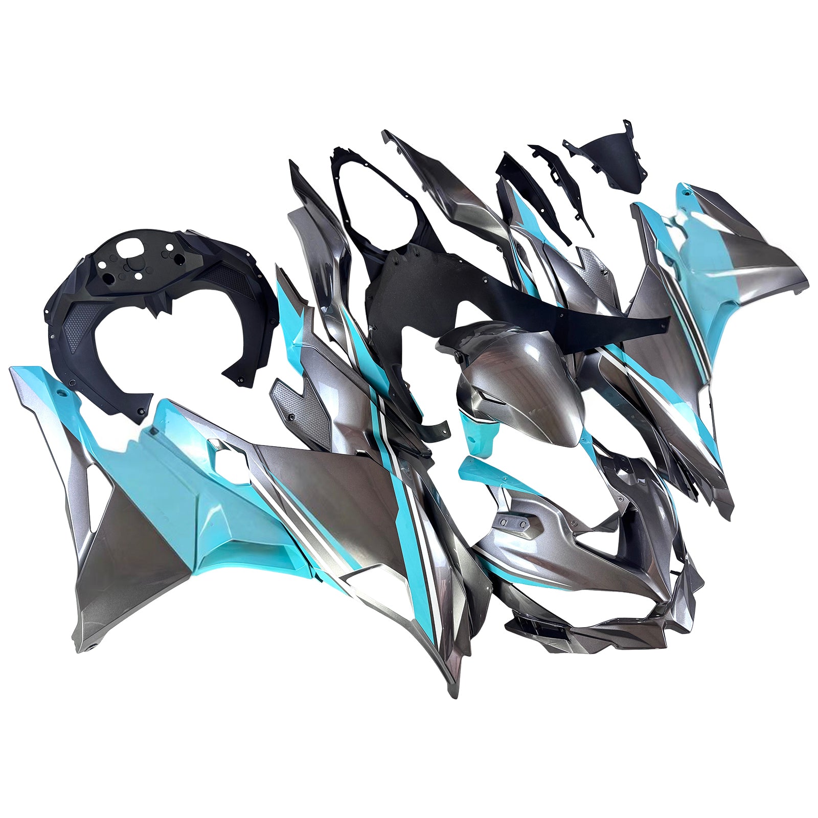 Amotopart 2019-2025 Ninja ZX-25R ZX-4R ZX-4RR Kawasaki Gray & Blue/Green Fairing Kit