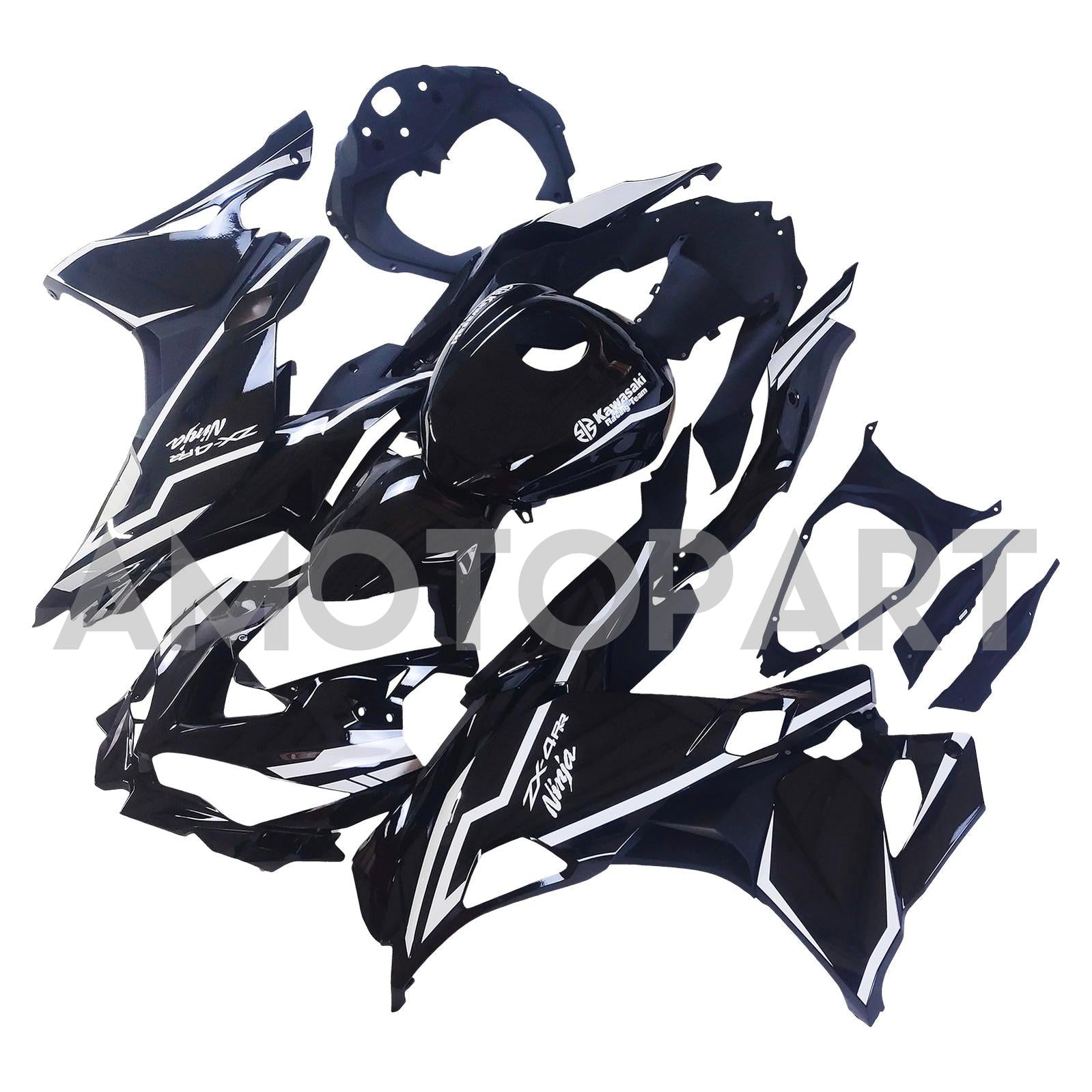 Amotopart 2019-2024 Ninja ZX-25R ZX-4R ZX-4RR Kawasaki Kit carena a strisce bianche e nere