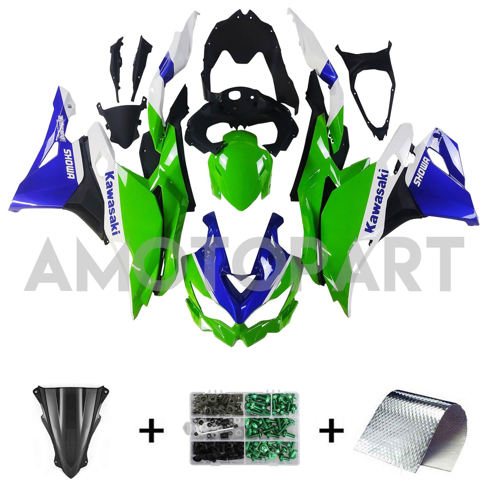Amotopart 2019-2025 Ninja ZX-25R ZX-4R ZX-4RR Kawasaki Green & Blue Fairing Kit