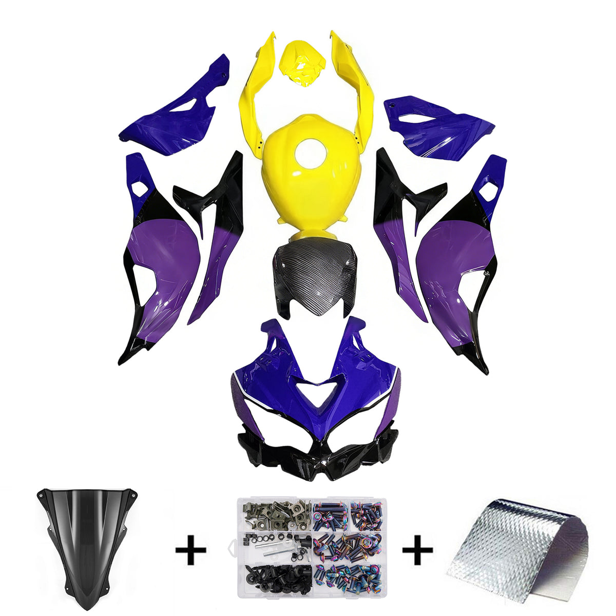 Amotopart 2019-2026 Kawasaki Ninja ZX-25R ZX-4R ZX-4RR Lilla Sort Blå Gul Carbon Fiber Pattern Fairing Kit