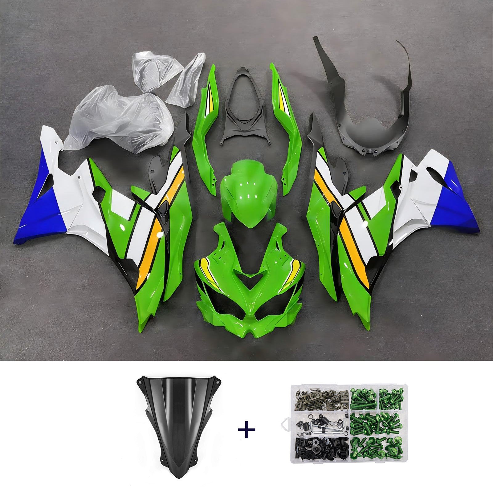Amotopart 2019-2026 Kawasaki Ninja ZX-25R ZX-4R ZX-4RR Green White Blue Yellow Fairing Kit