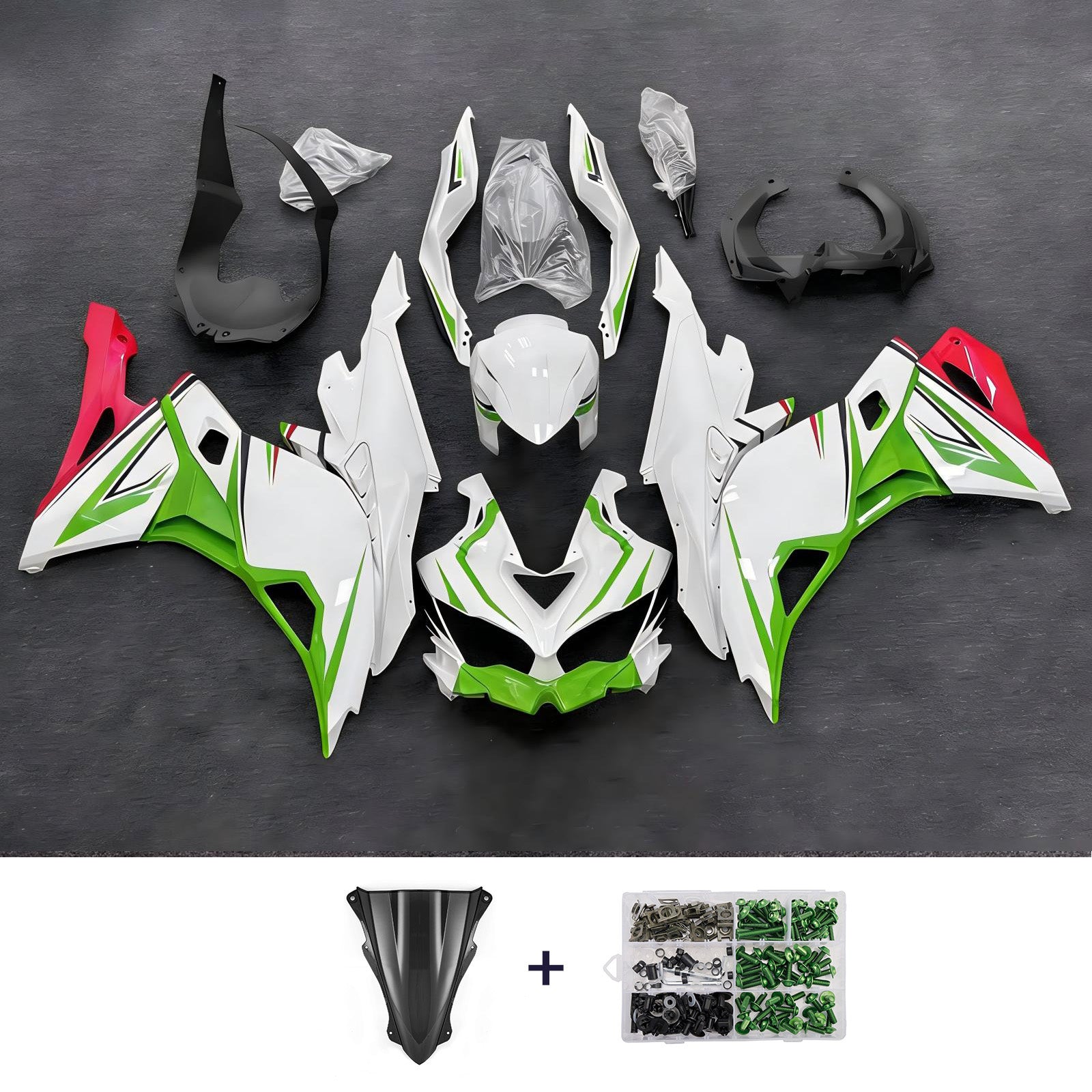 Amotopart 2019-2026 Kawasaki Ninja ZX-25R ZX-4R ZX-4RR White Green Pink Fairing Kit