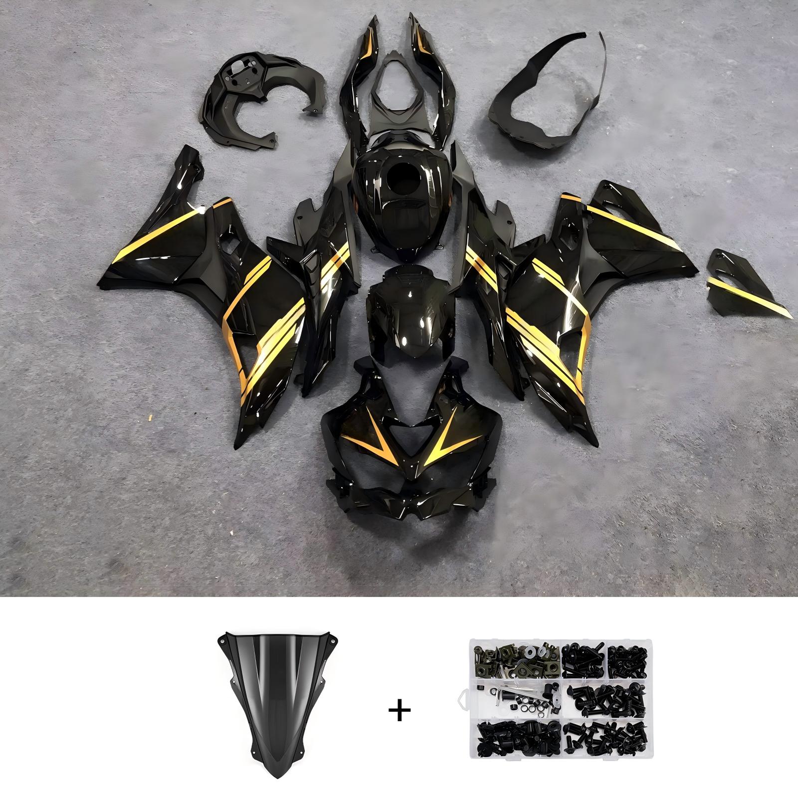 Amotopart 2019-2026 Kawasaki Ninja ZX-25R ZX-4R ZX-4RR Black Gold Fairing Kit