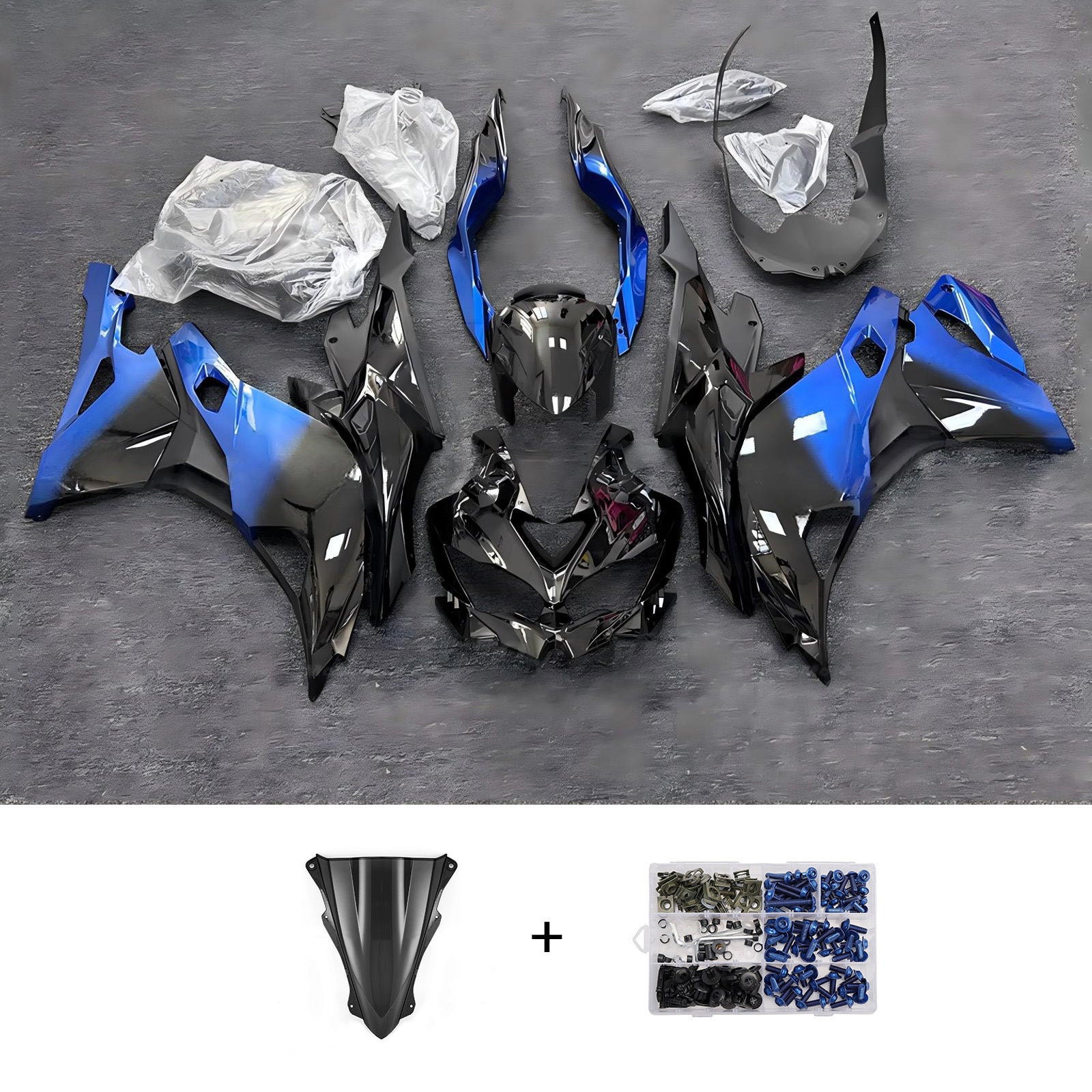 Amotopart 2019-2026 Kawasaki Ninja ZX-25R ZX-4R ZX-4RR Blue Black Fairing Kit