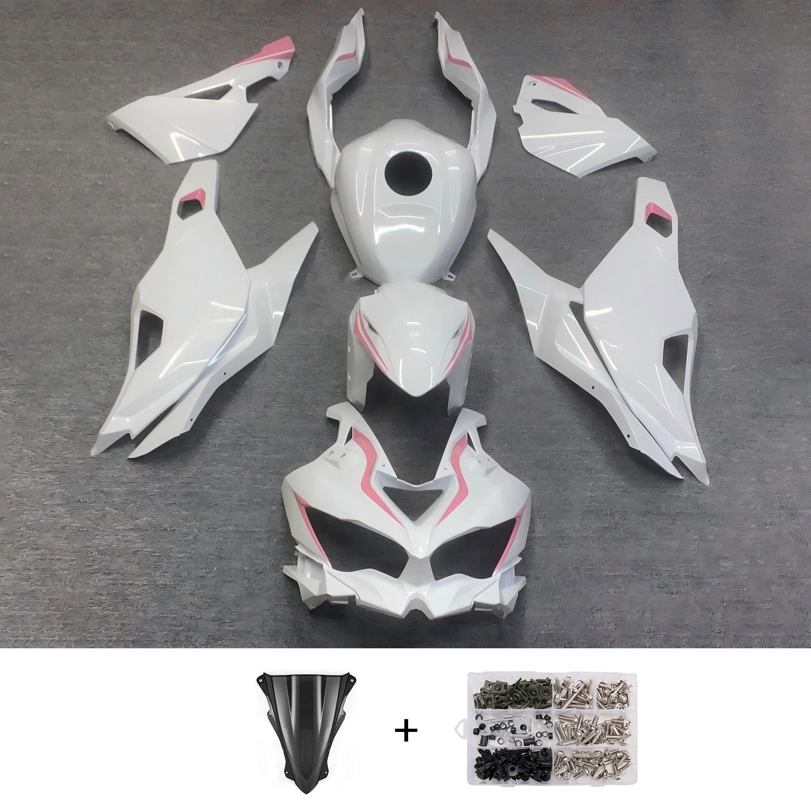 Amotopart 2019-2026 Kawasaki Ninja ZX-25R ZX-4R ZX-4RR White Pink Fairing Kit