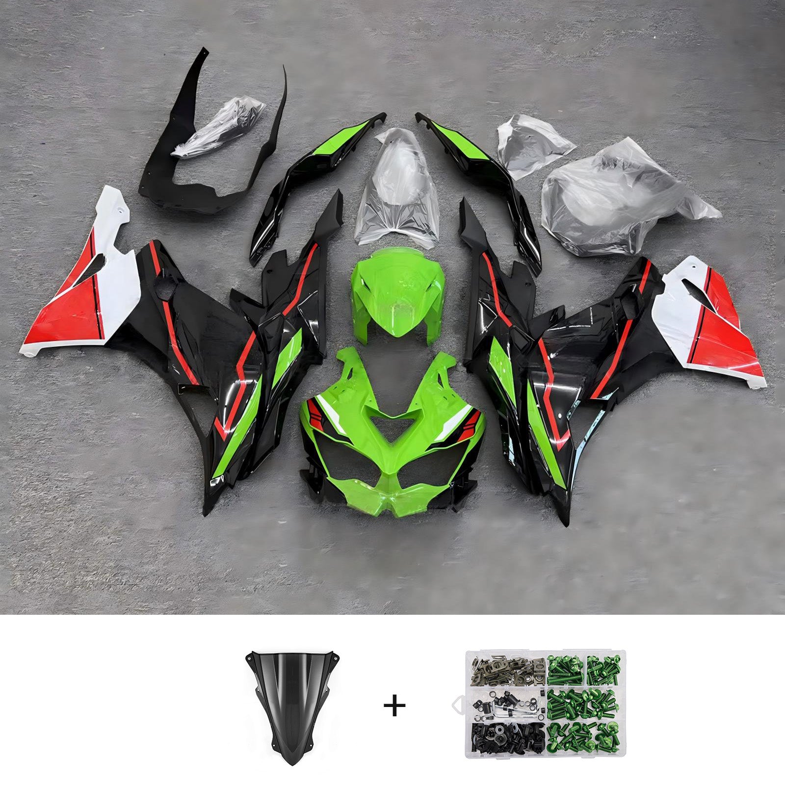 Amotopart 2019-2026 Kawasaki Ninja ZX-25R ZX-4R ZX-4RR Green Red Black White Fairing Kit