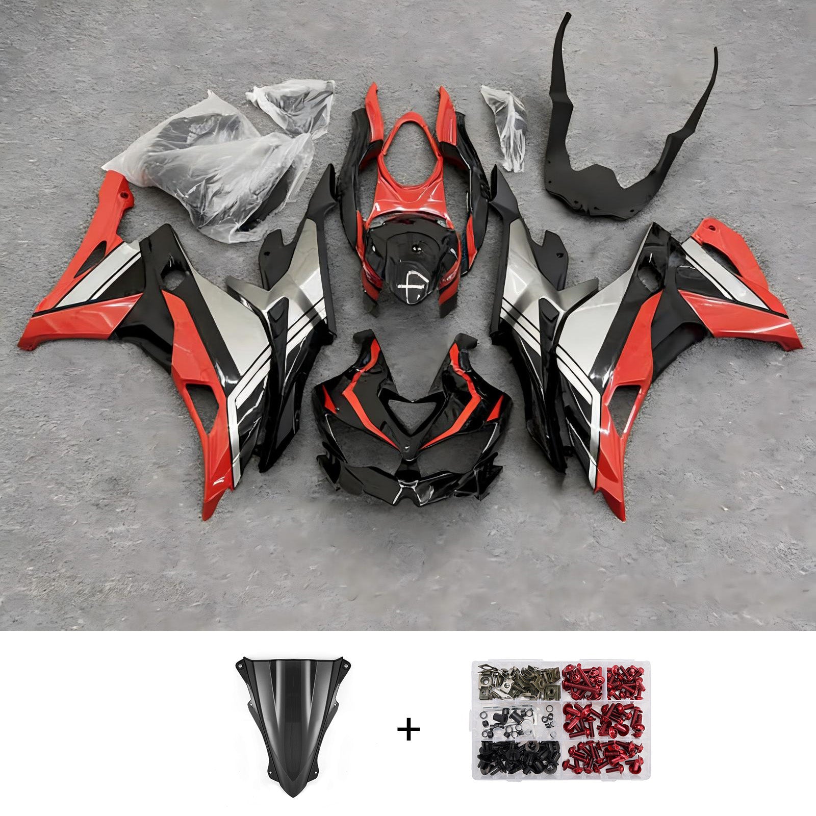 Amotopart 2019-2026 Kawasaki Ninja ZX-25R ZX-4R ZX-4RR Black Red Grey Fairing Kit