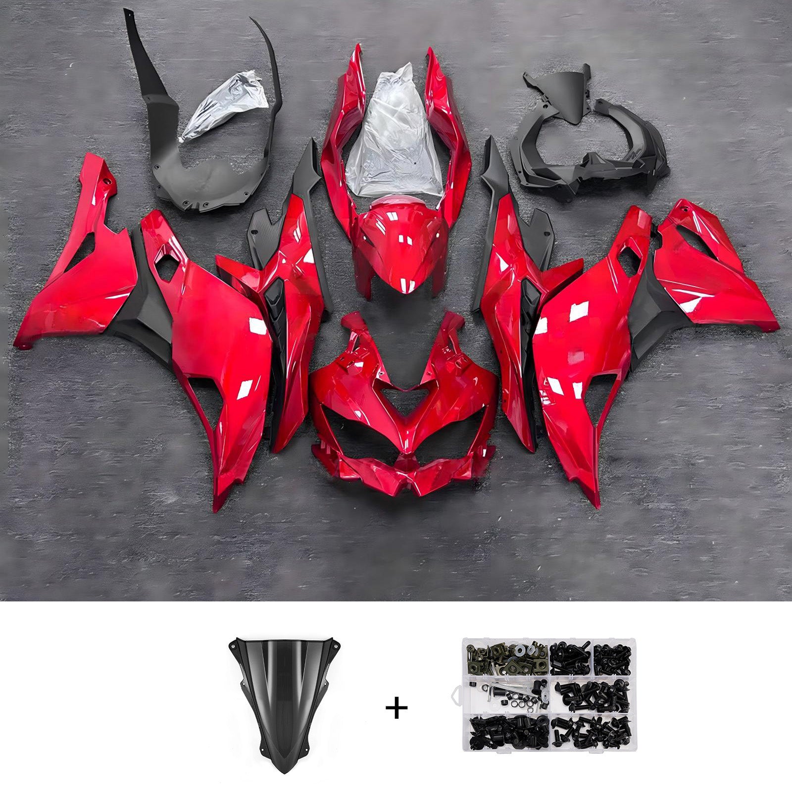 Amotopart 2019-2026 Kawasaki Ninja ZX-25R ZX-4R ZX-4RR Red Fairing Kit