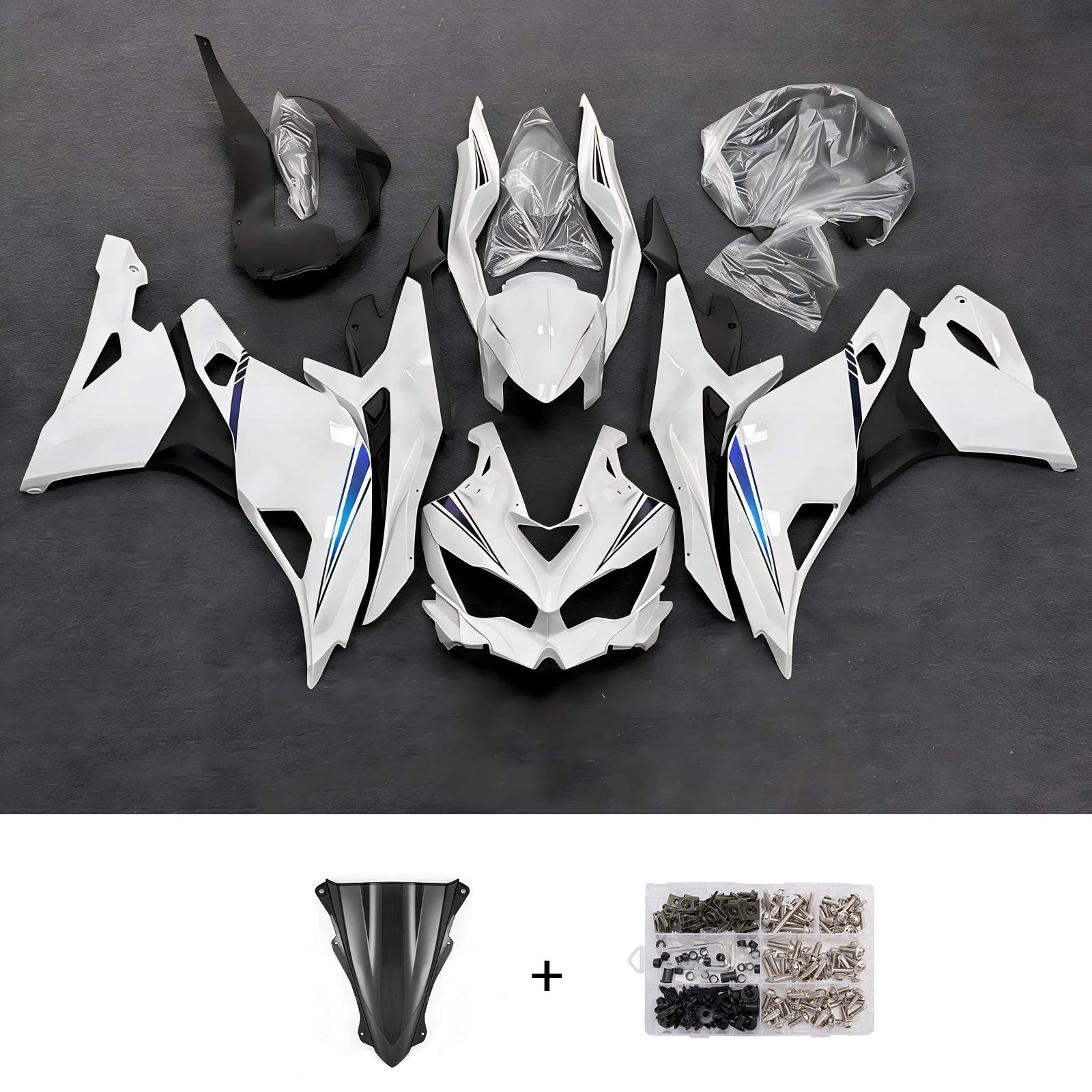 Amotopart 2019-2026 Kawasaki Ninja ZX-25R ZX-4R ZX-4RR White Blue Fairing Kit