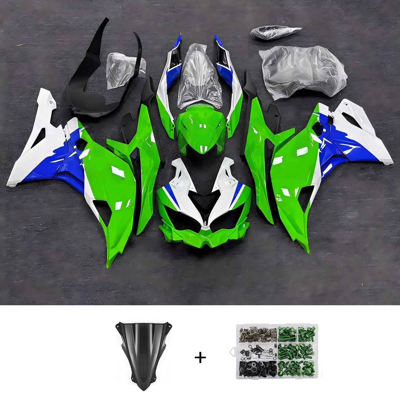 Amotopart 2019-2026 Kawasaki Ninja ZX-25R ZX-4R ZX-4RR Green Blue White Fairing Kit