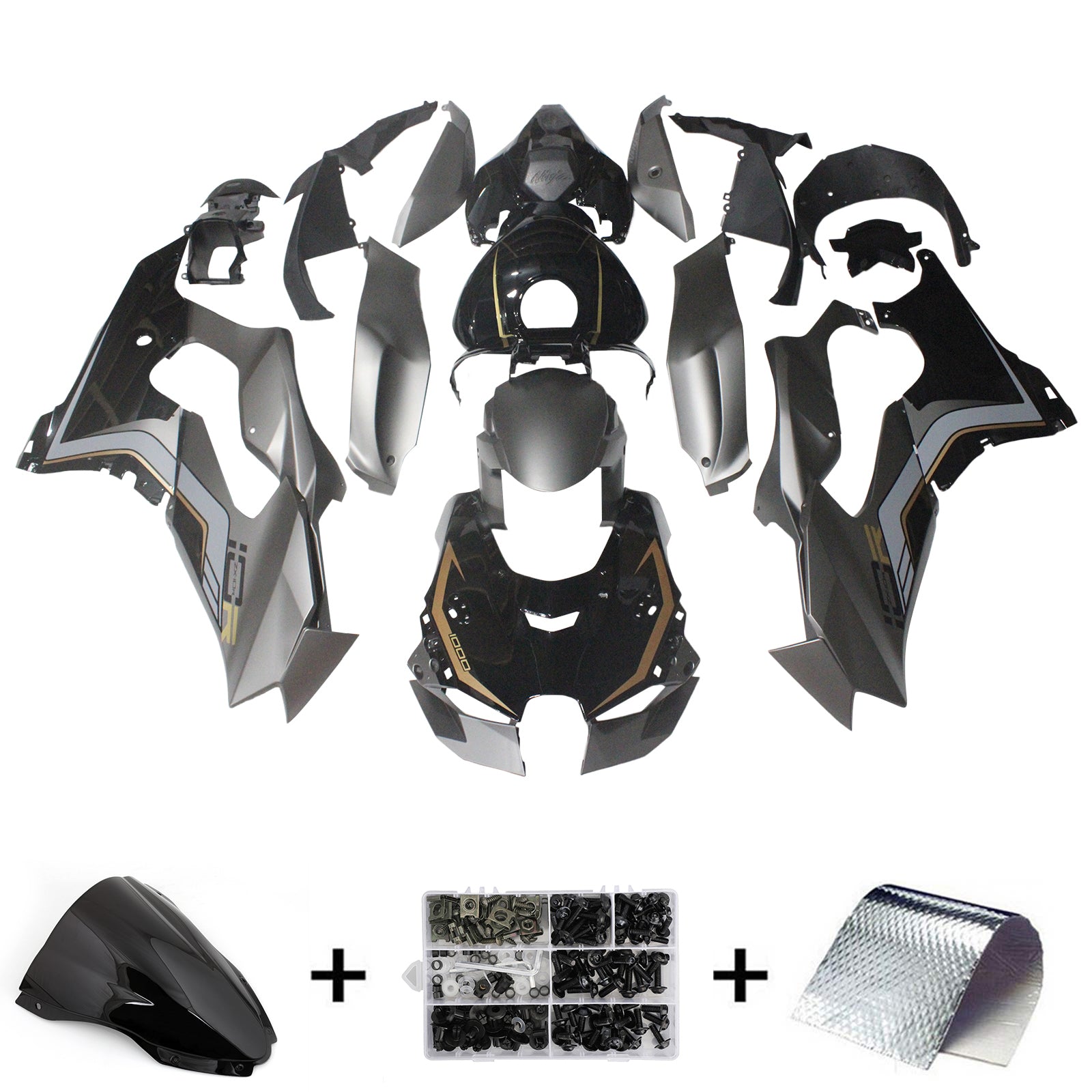 Amotopart 2021-2024 Kawasaki ZX10R ZX10RR Black Style4 Fairing Kit