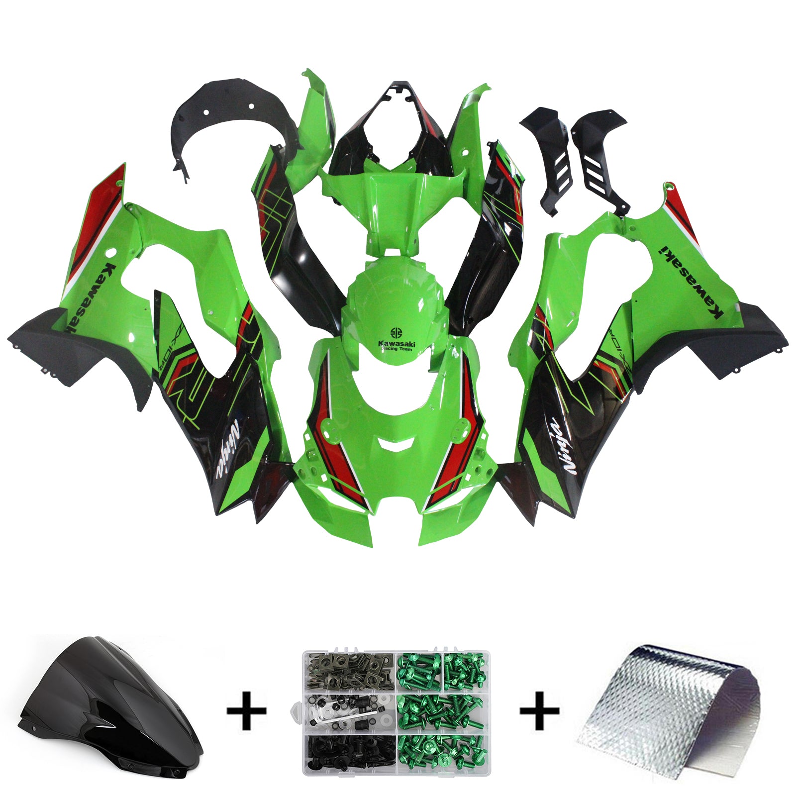 Amotopart 2021-2025 Kawasaki ZX10R ZX10RR Green Black Style8 Fairing Kit