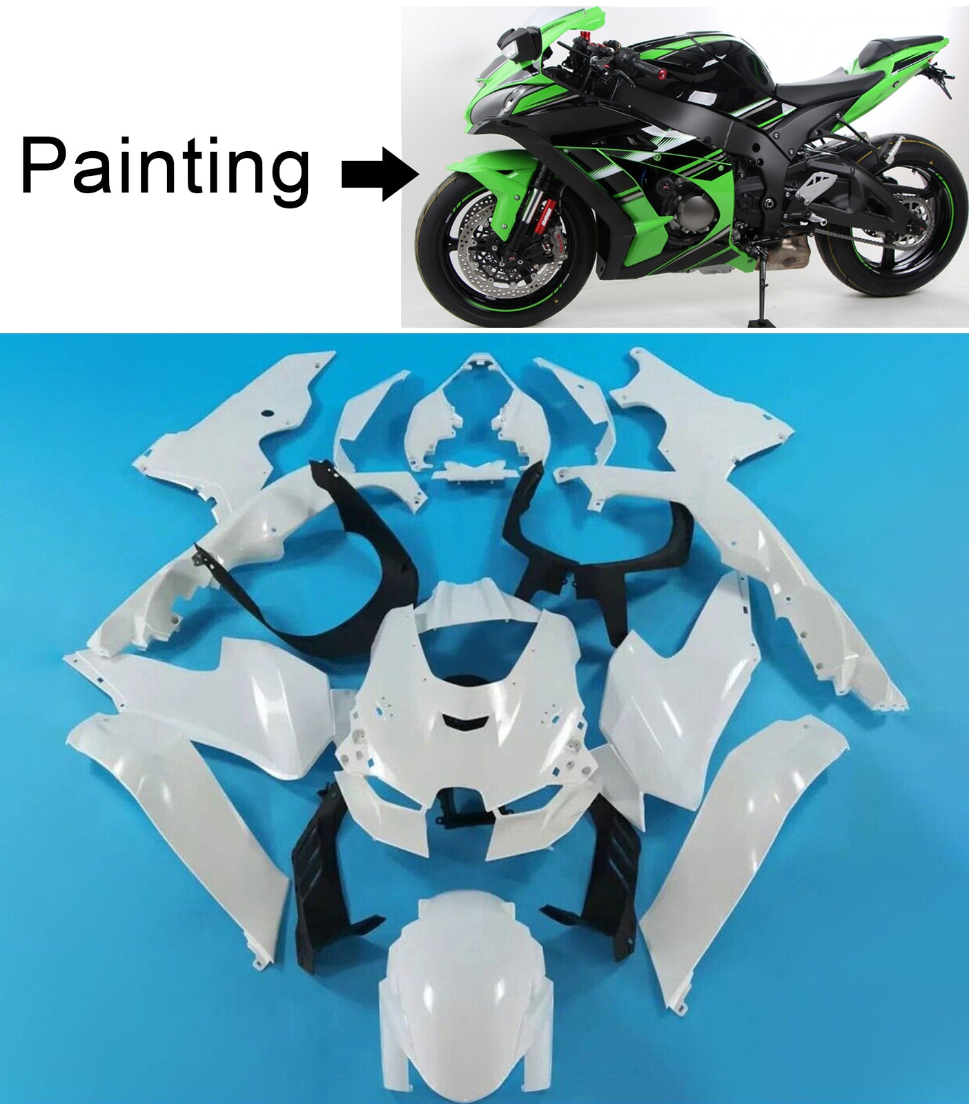 AMOTOPART 2021-2025 KAWASAKI ZX10R ZX10RR GROEN BLACK STYLE6 KUIST KIT