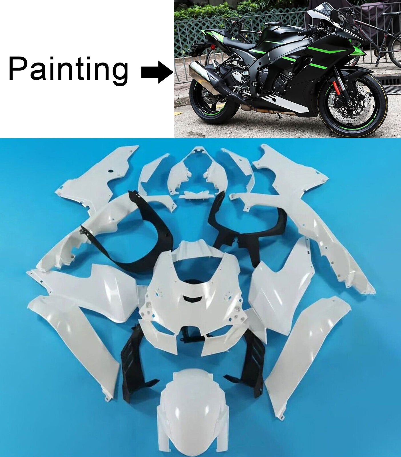 Amotopart 2021-2025 Kawasaki ZX10R ZX10RR Green Black Style5 Fairing K